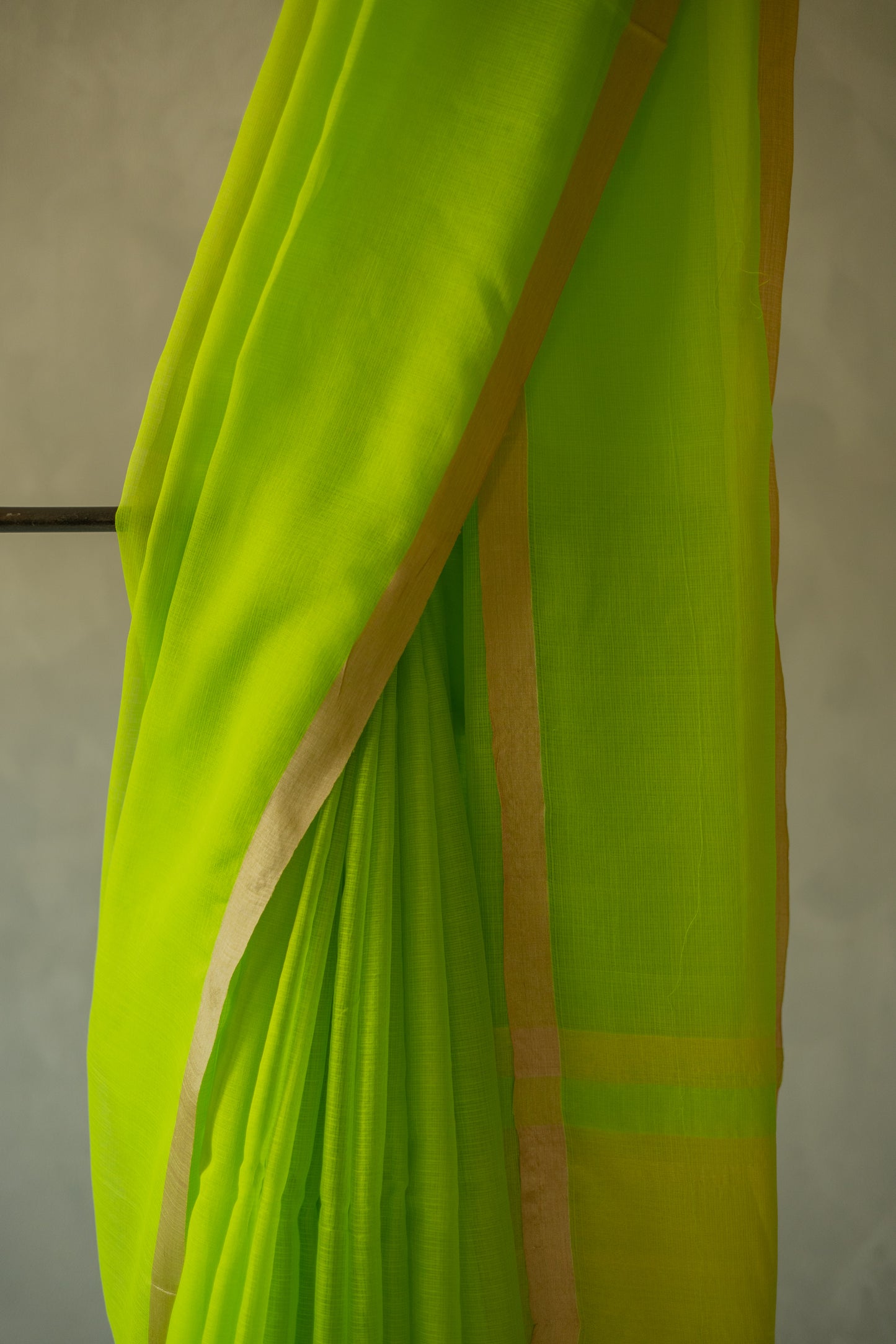 Lime Green Silk Cotton with Kuchi Checks and Tussar Border Saree