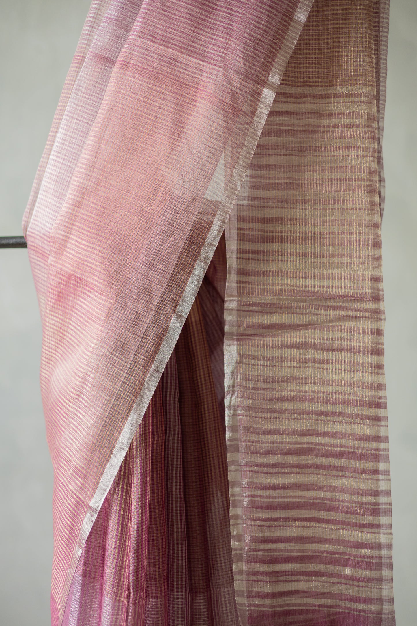 Purple Silk Cotton All Over Stripes and Checks Saree
