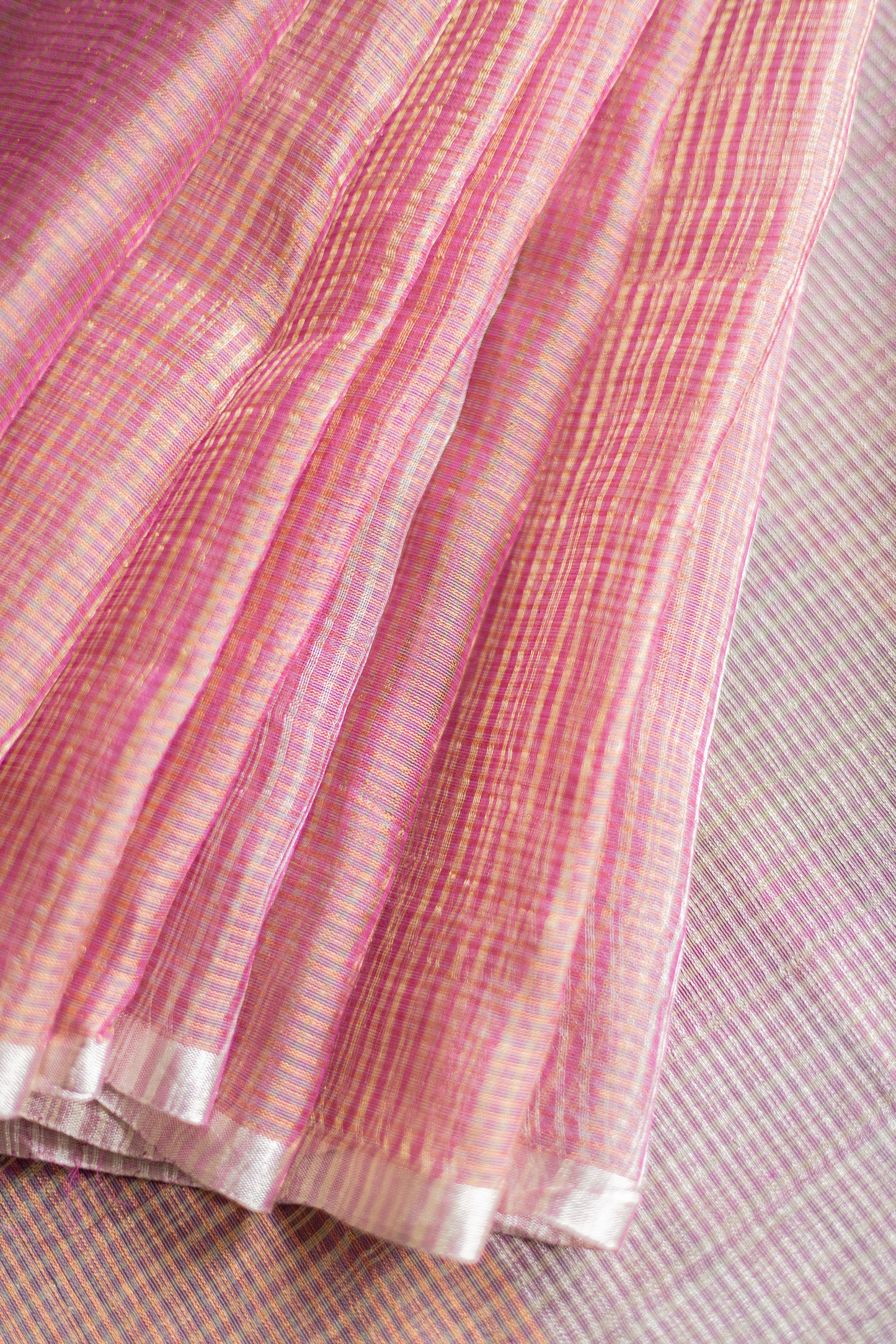 Purple Silk Cotton All Over Stripes and Checks Saree