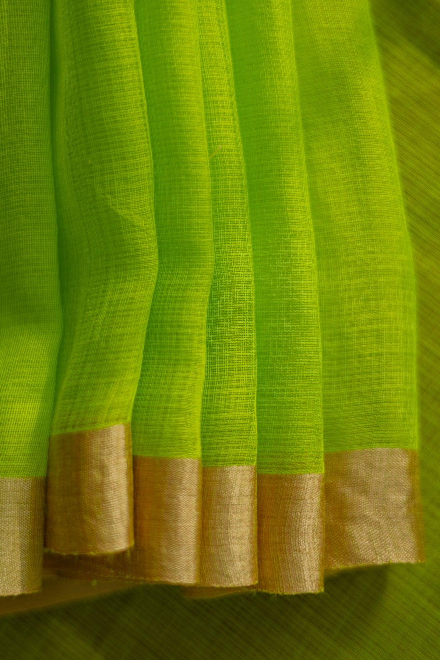 Lime Green Silk Cotton with Kuchi Checks and Tussar Border Saree