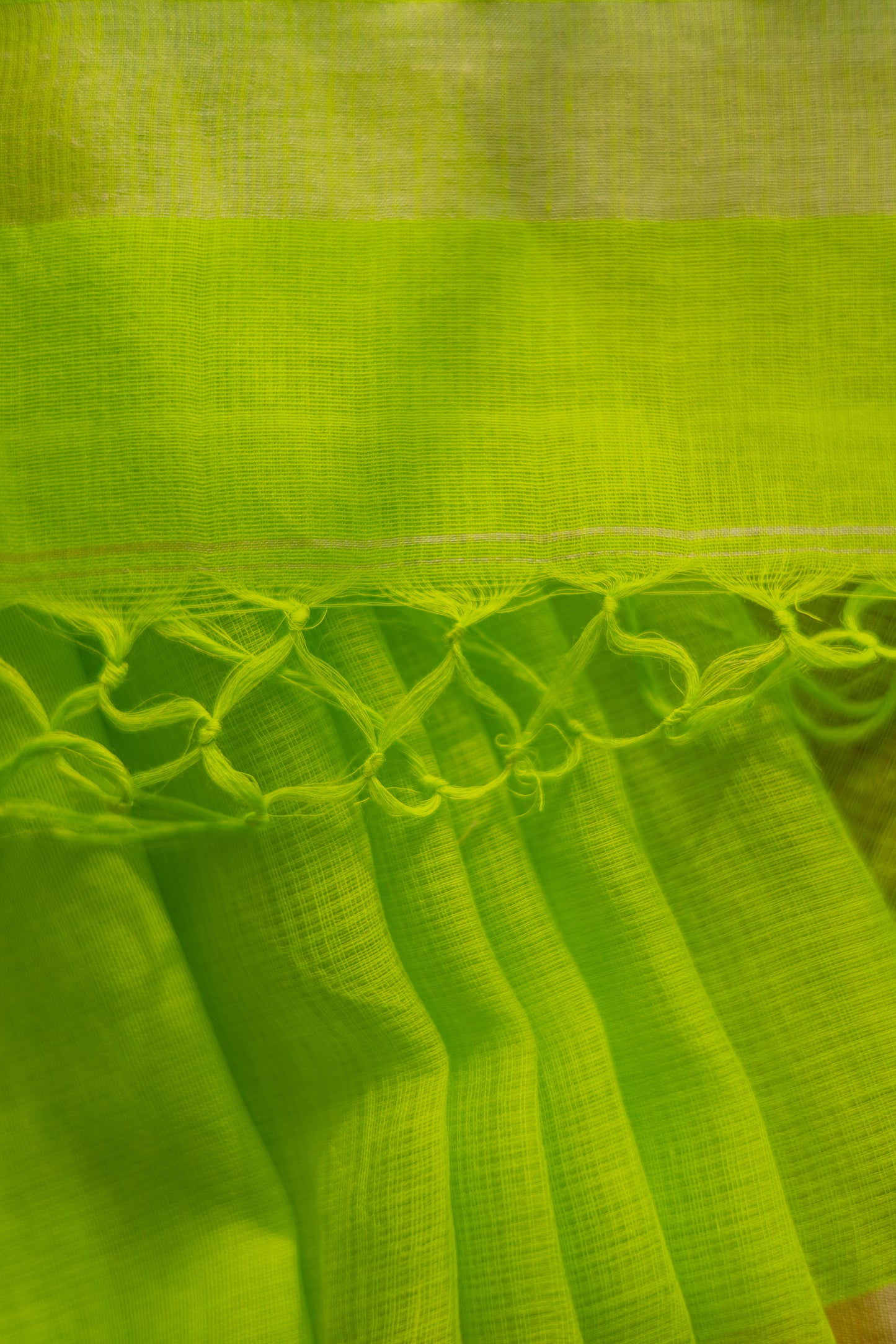 Lime Green Silk Cotton with Kuchi Checks and Tussar Border Saree