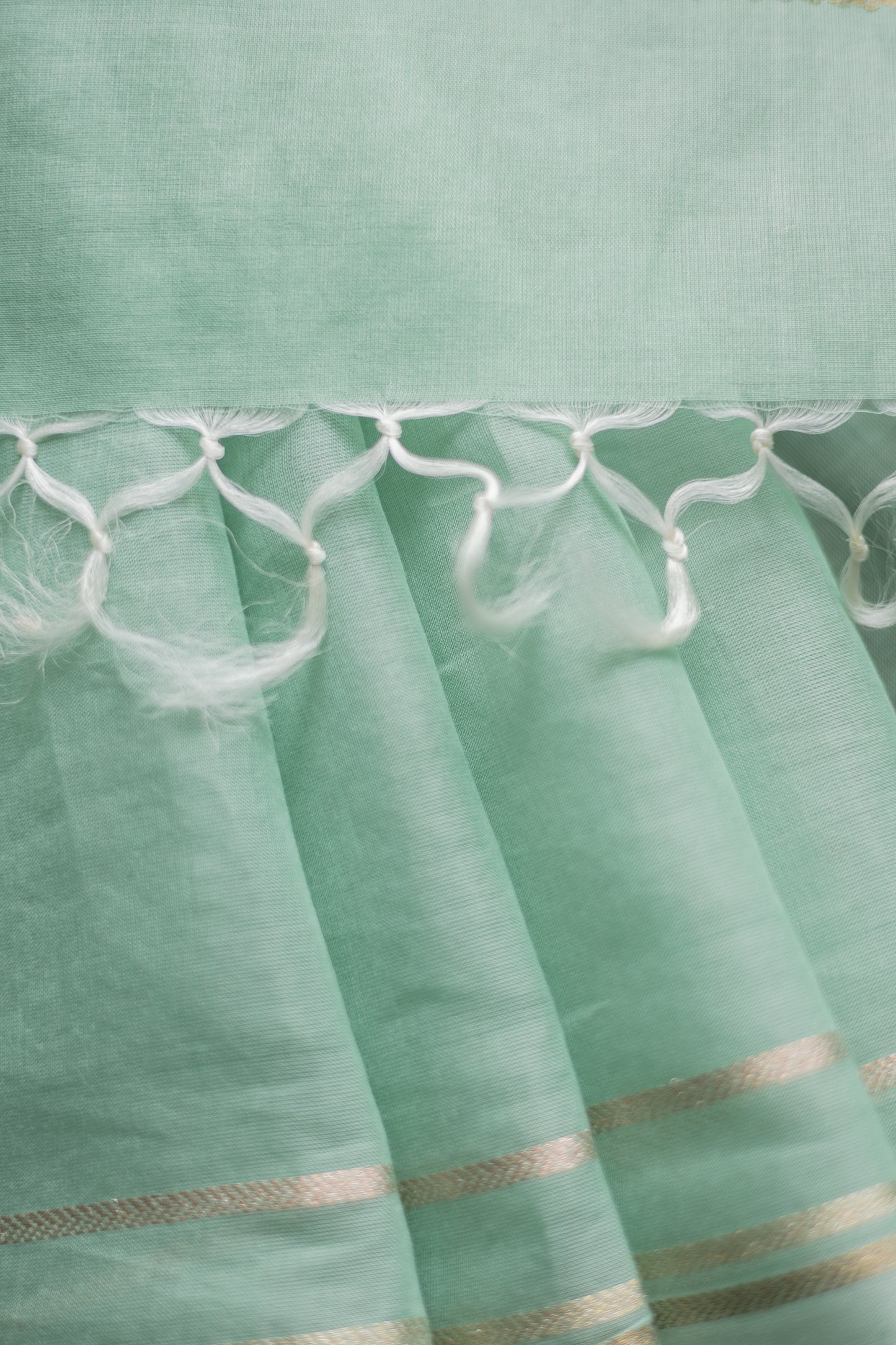 Light Green Silk Cotton with Gold and Silver Border Saree