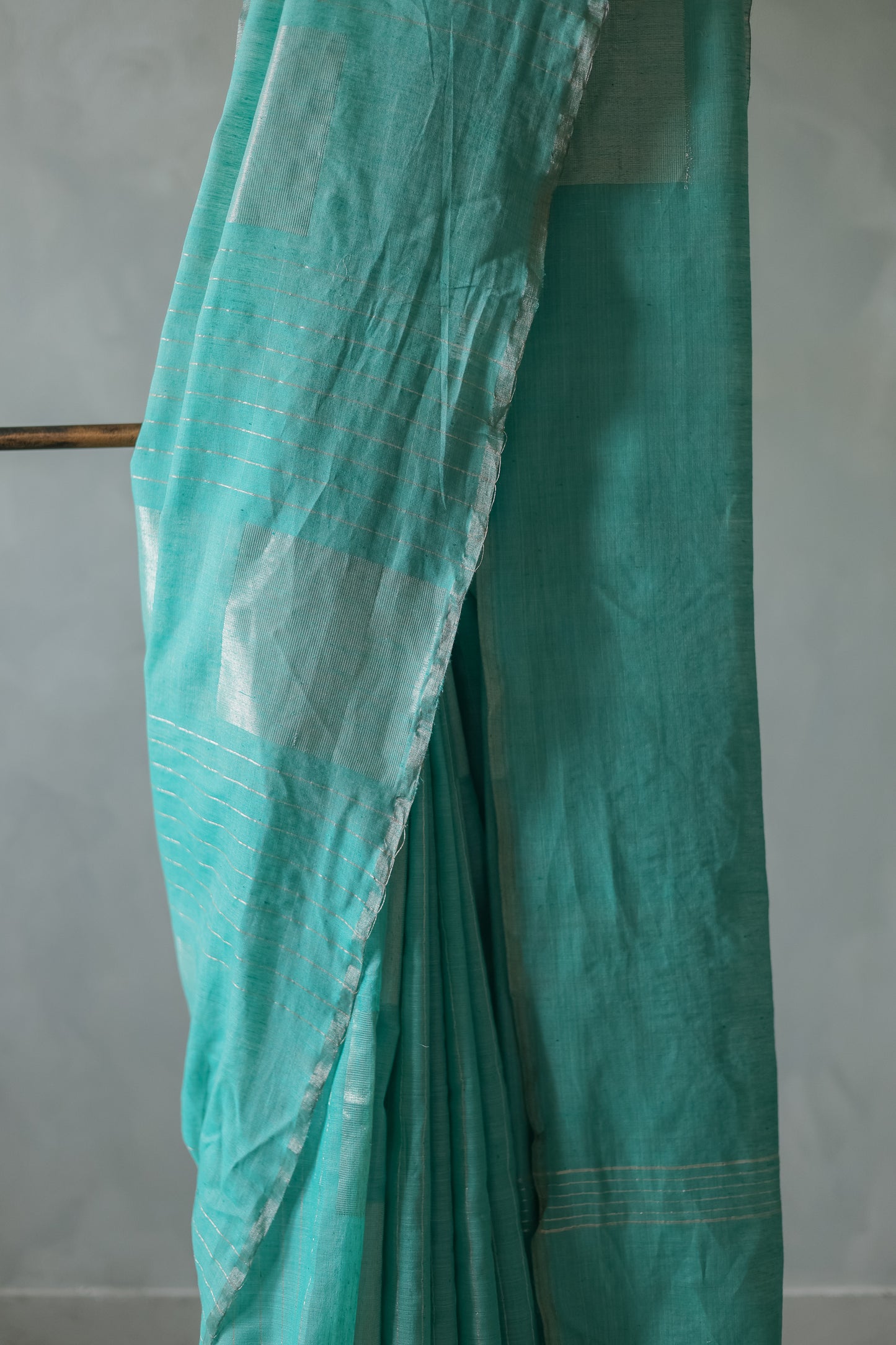 Light Green Silk Cotton All Over Zari Striped Big Box Body Saree