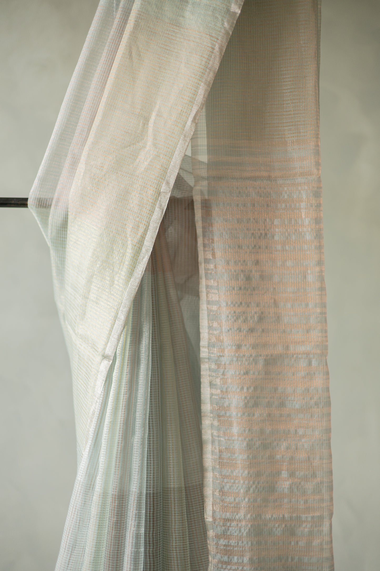 Light Blue Silk Cotton All Over Stripes and Checks Saree