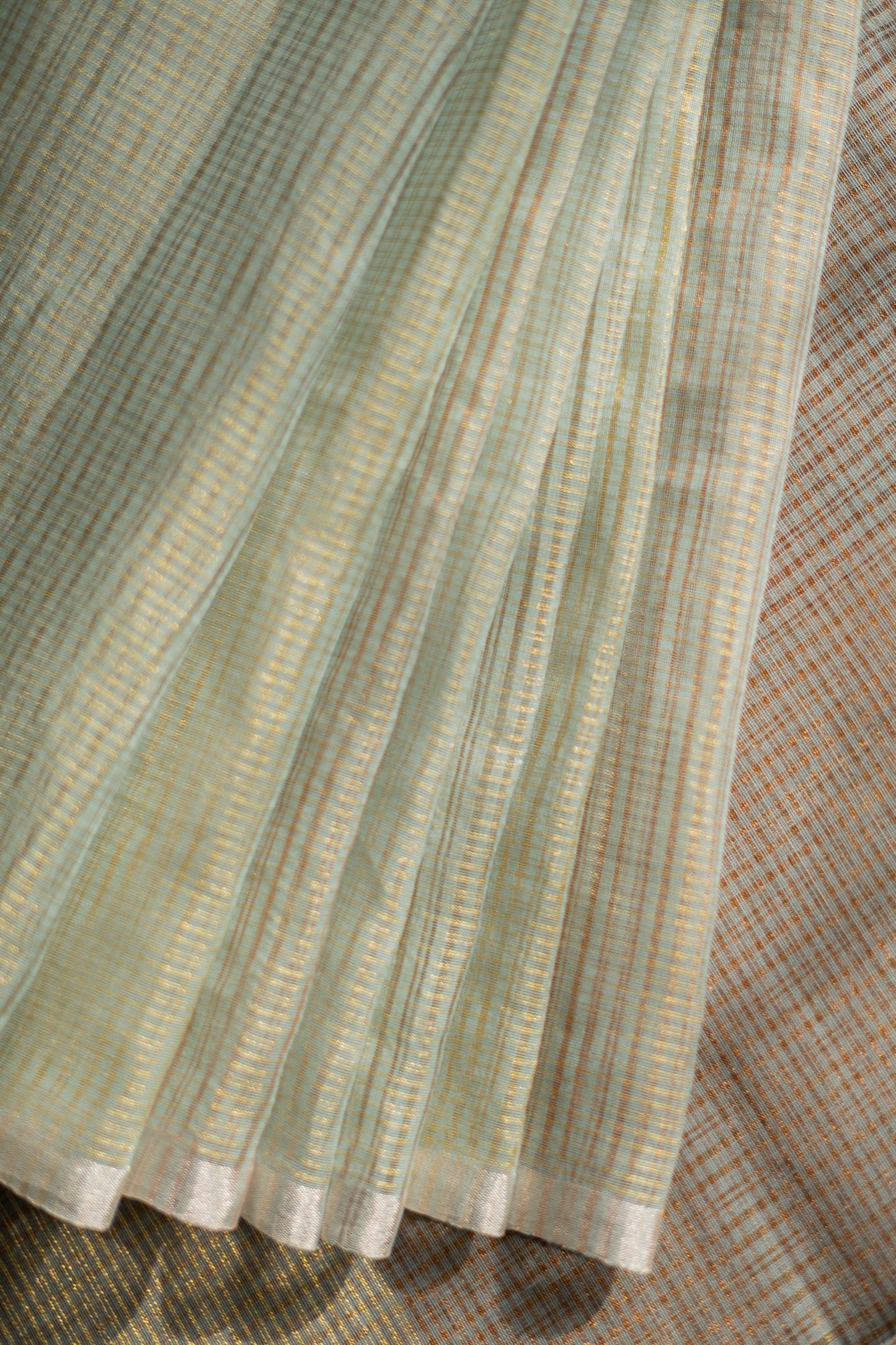 Light Blue Silk Cotton All Over Stripes and Checks Saree