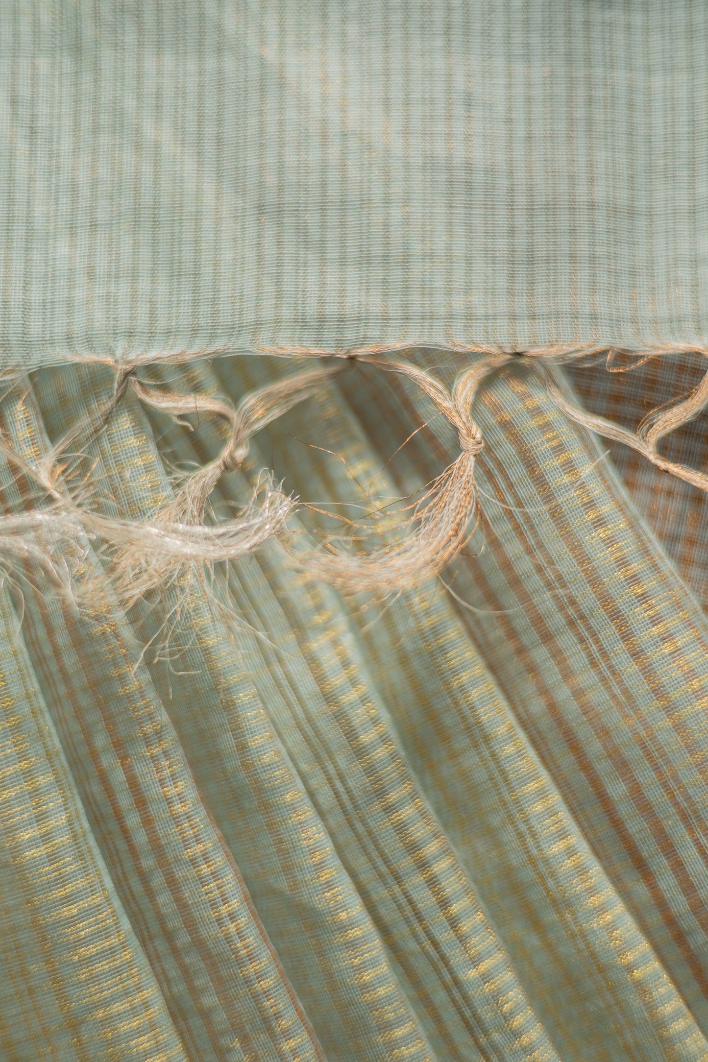 Light Blue Silk Cotton All Over Stripes and Checks Saree