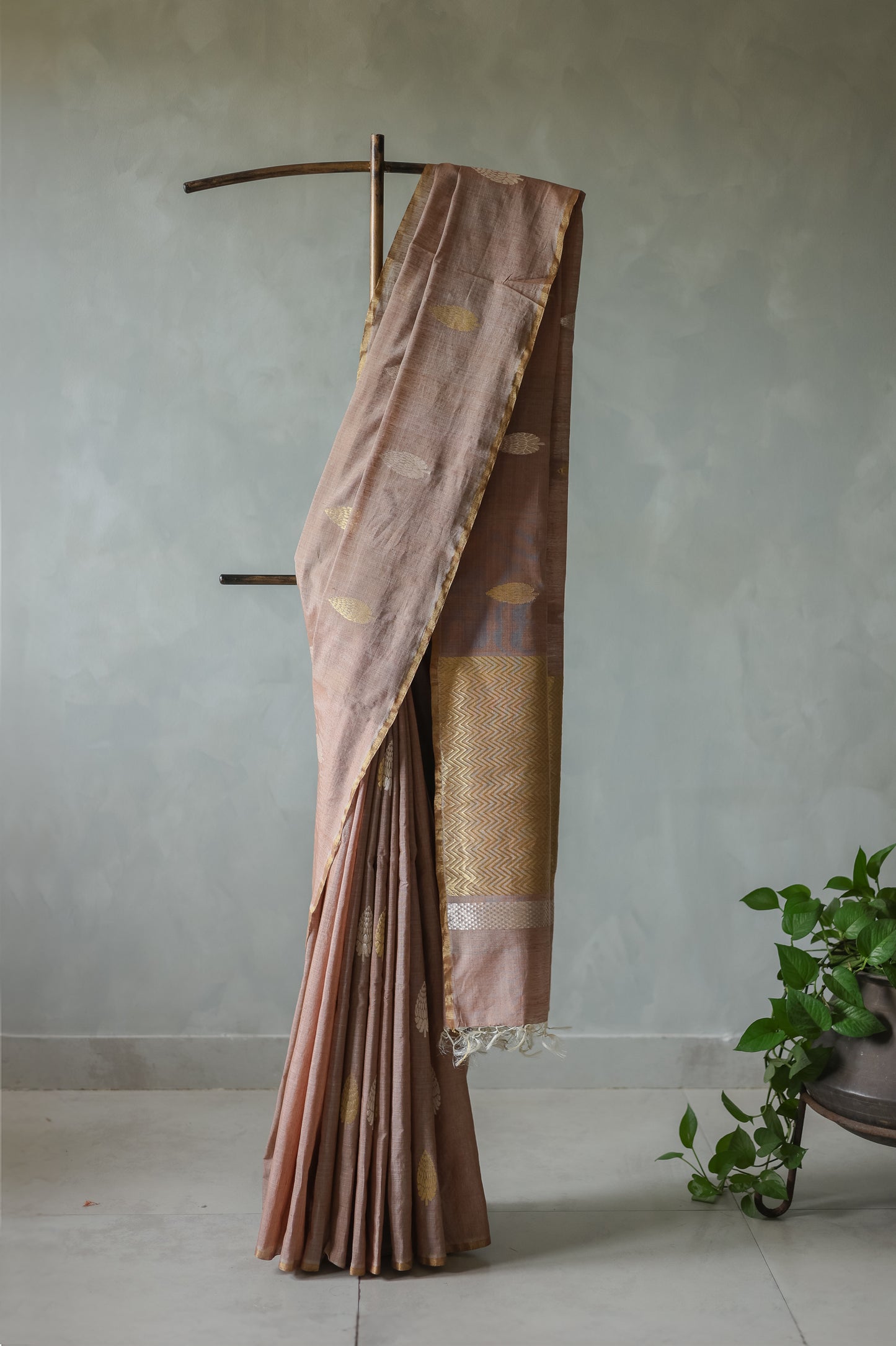 Light Brown Silk Cotton All over Flower Motif Saree