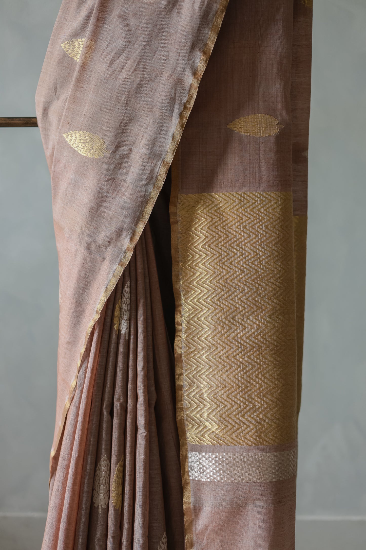 Light Brown Silk Cotton All over Flower Motif Saree