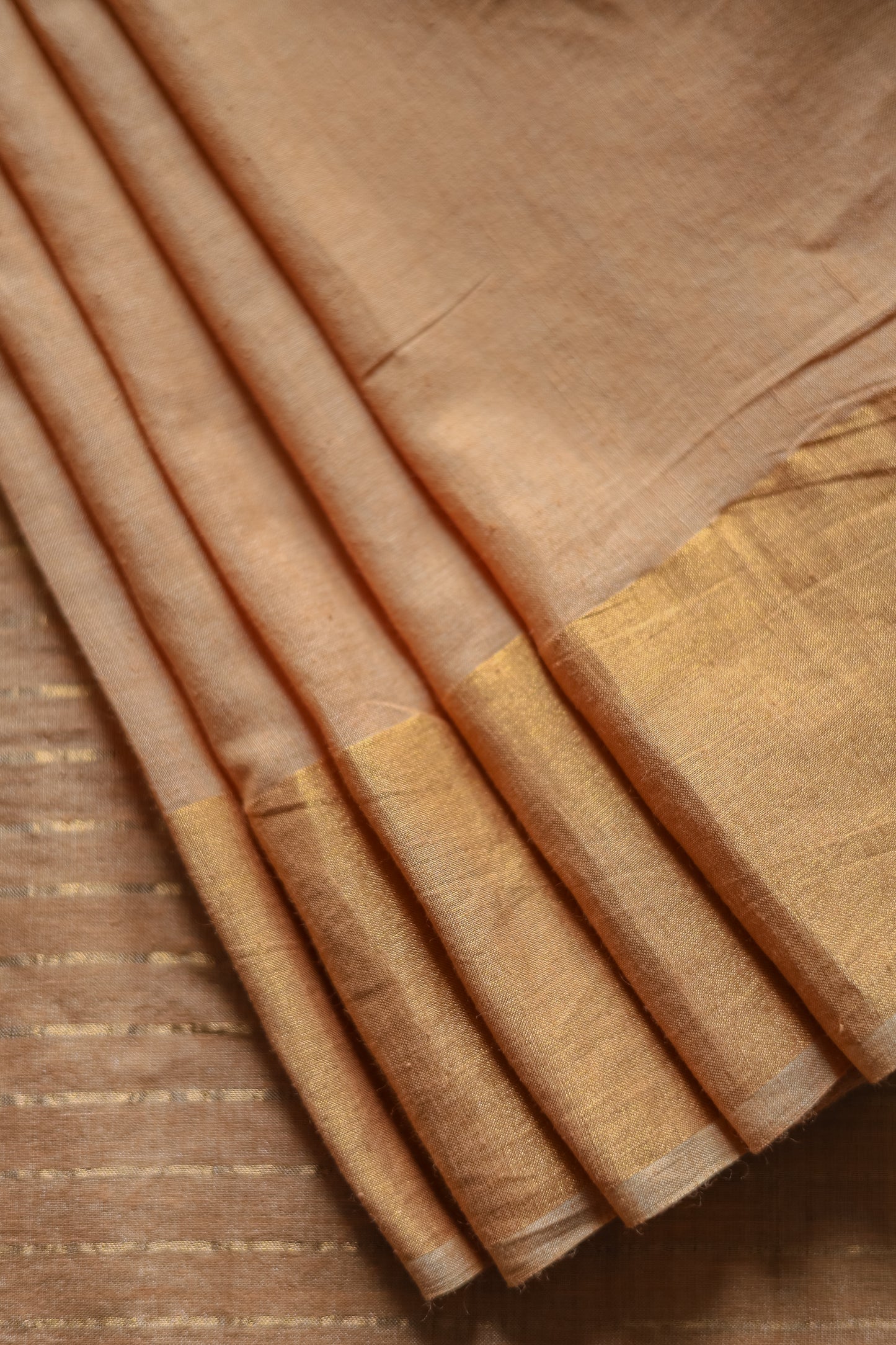 Light Brown Silk Cotton Plain Body with Zari Border Saree