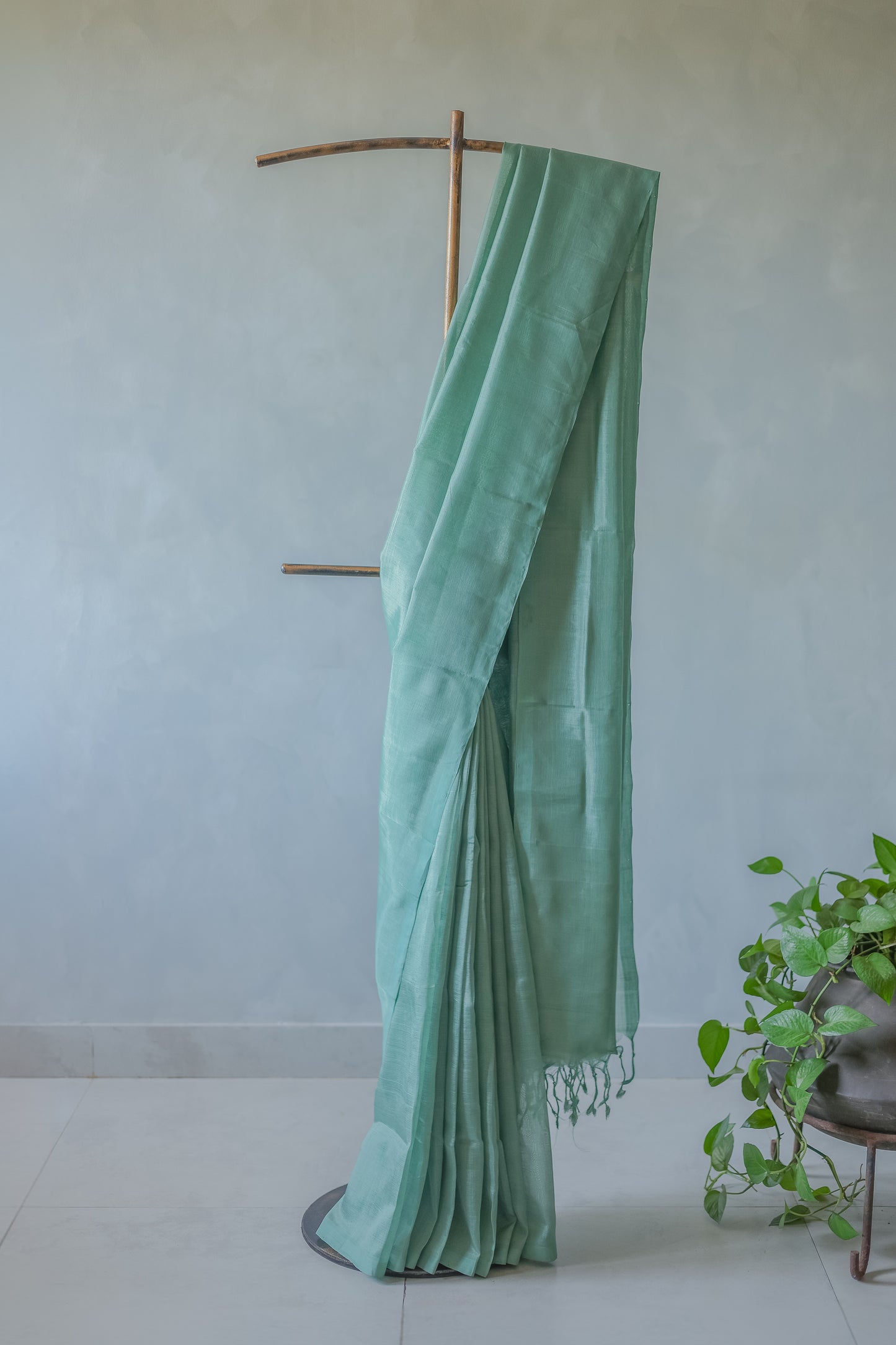 Sea Green Plain Silk Cotton Saree