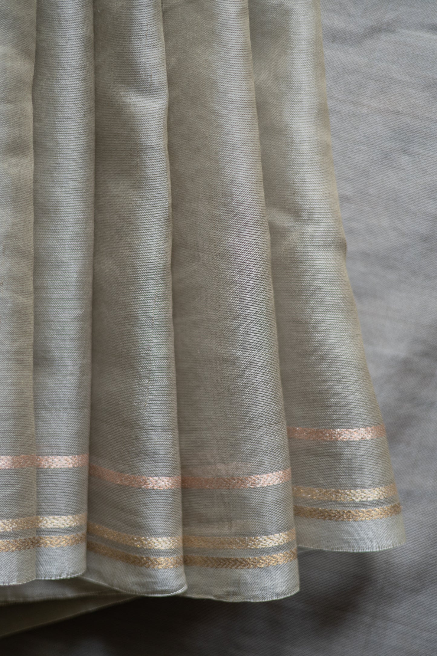 Grey Silk Cotton with Zari Woven Border and Pallu Saree