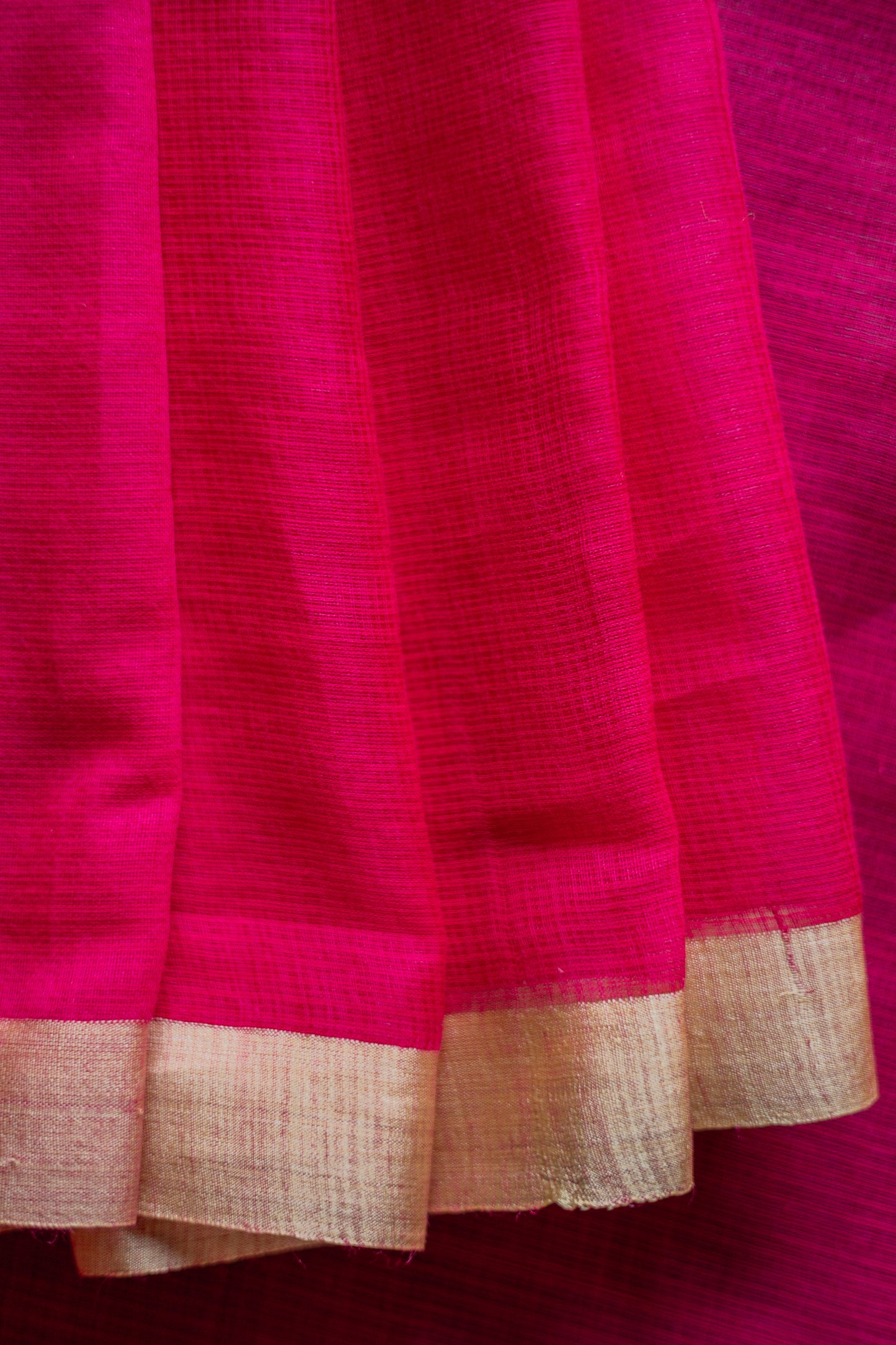 Bright Pink Silk Cotton with Kuchi Checks and Tussar Border Saree