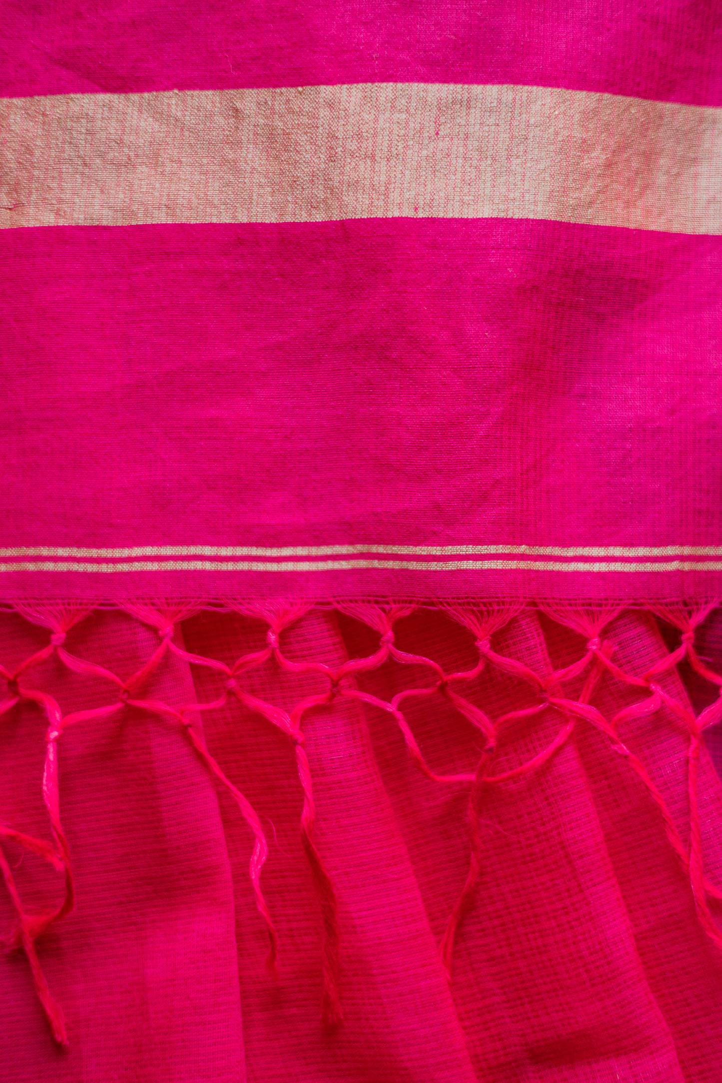 Bright Pink Silk Cotton with Kuchi Checks and Tussar Border Saree