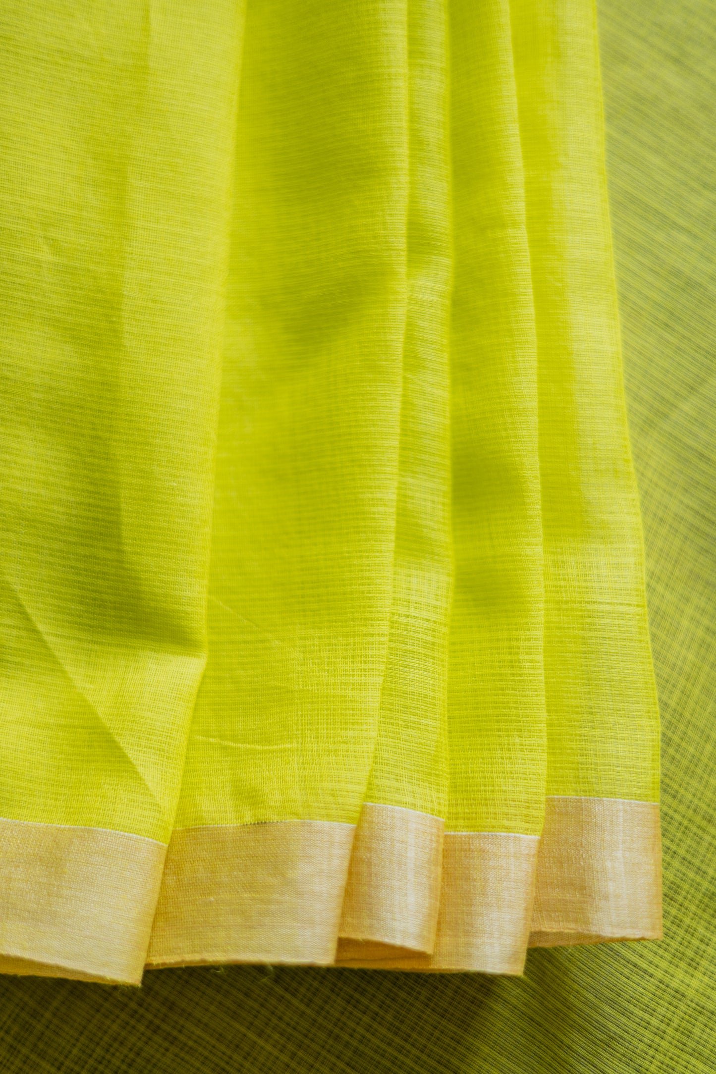Lime Yellow Silk Cotton with Kuchi Checks and Tussar Border Saree