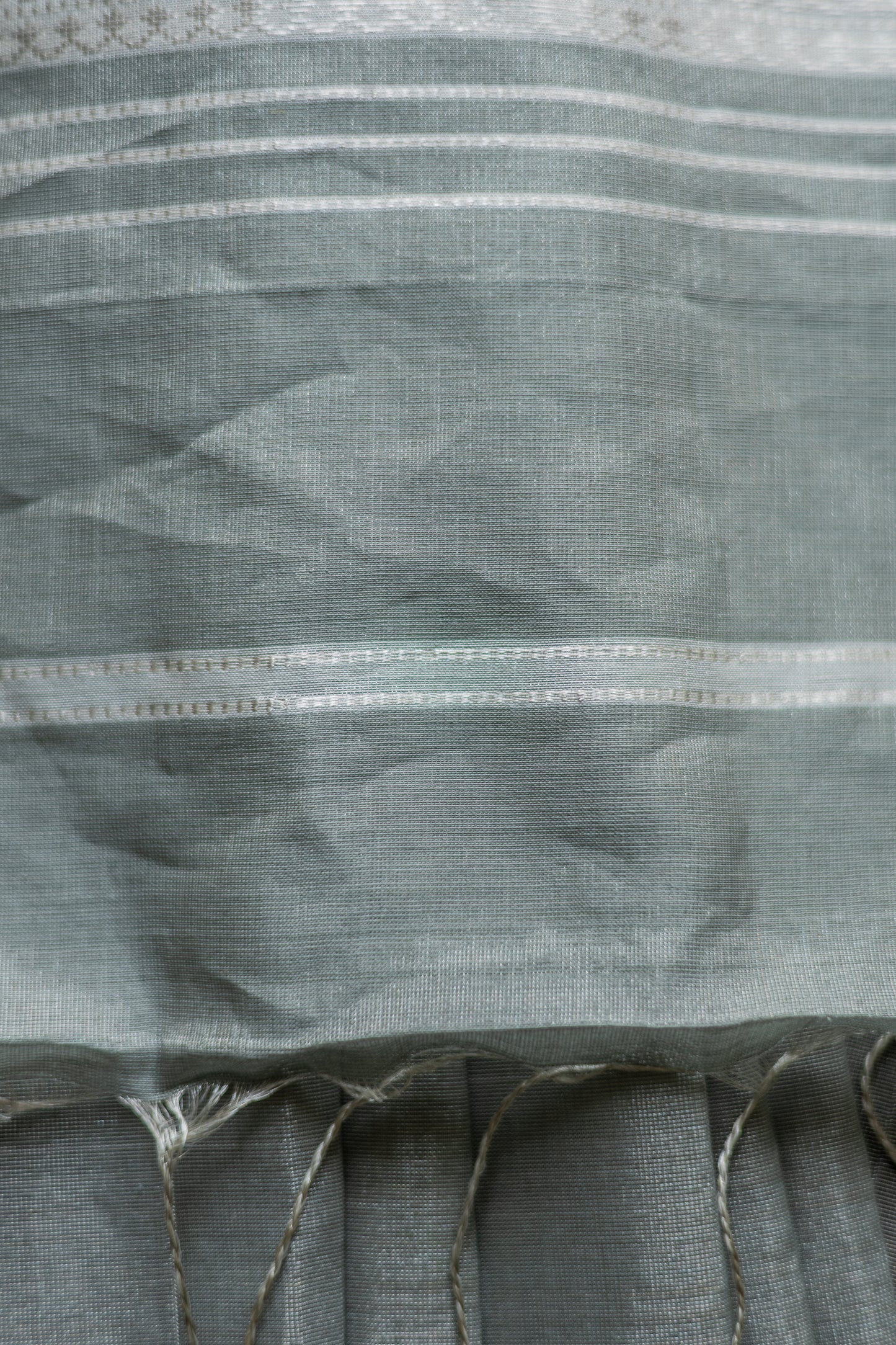 Grey Silk Cotton with Silver Motif and Traditional Border Saree