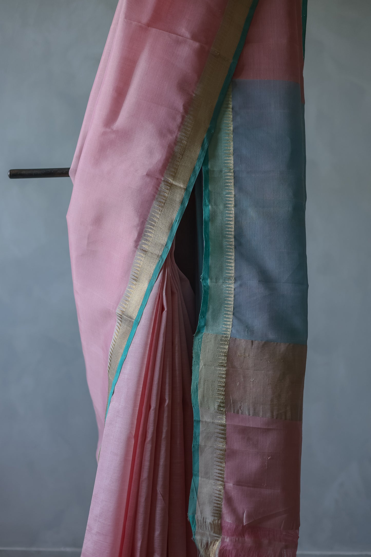 Pink and Blue Border Silk Cotton Saree