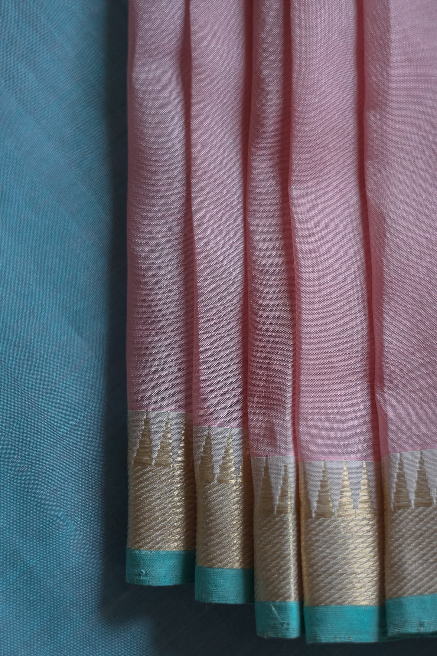 Pink and Blue Border Silk Cotton Saree