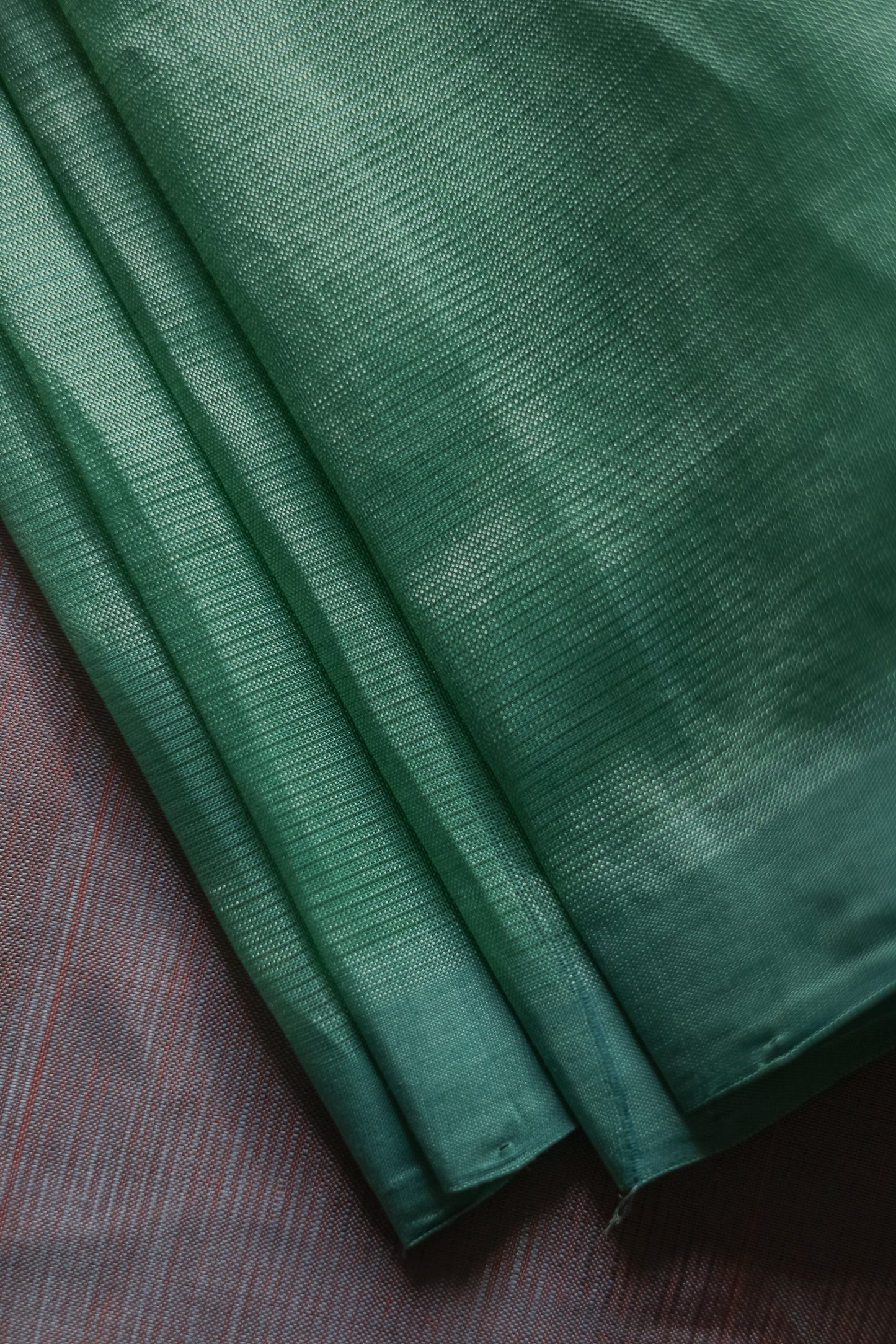 Light Peach and Green Plain Silk Cotton Saree