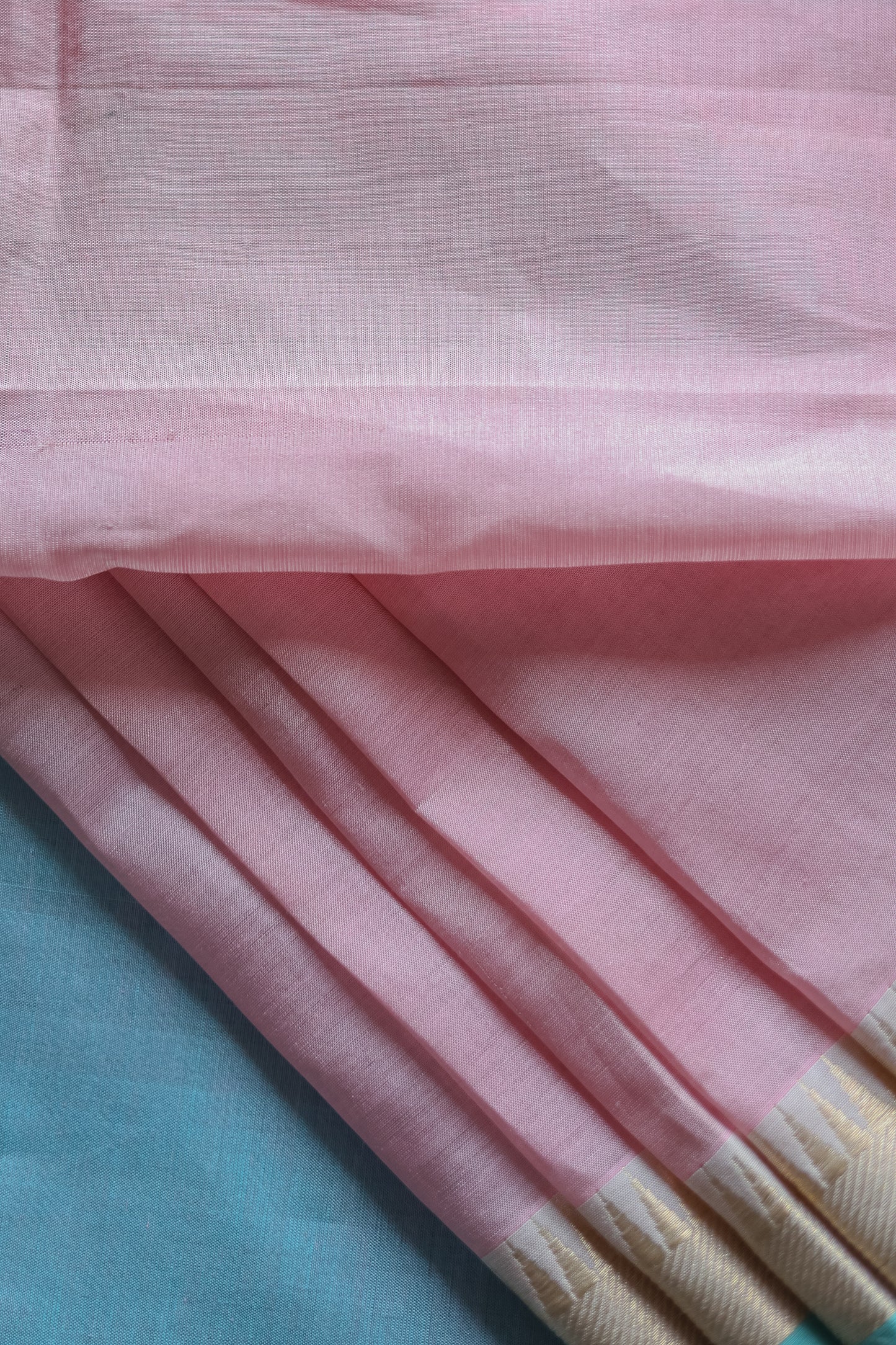 Pink and Blue Border Silk Cotton Saree