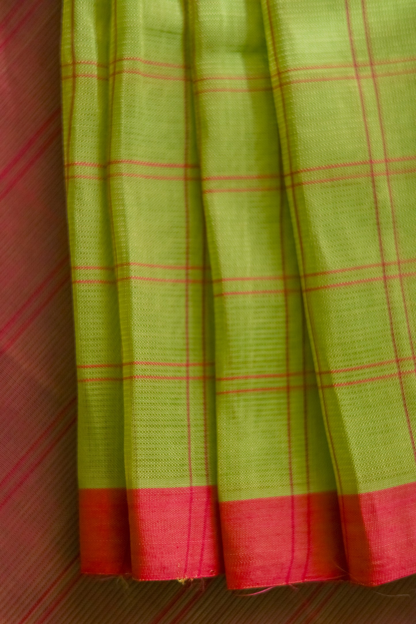 Green and Red Silk Cotton All Over Checks Saree