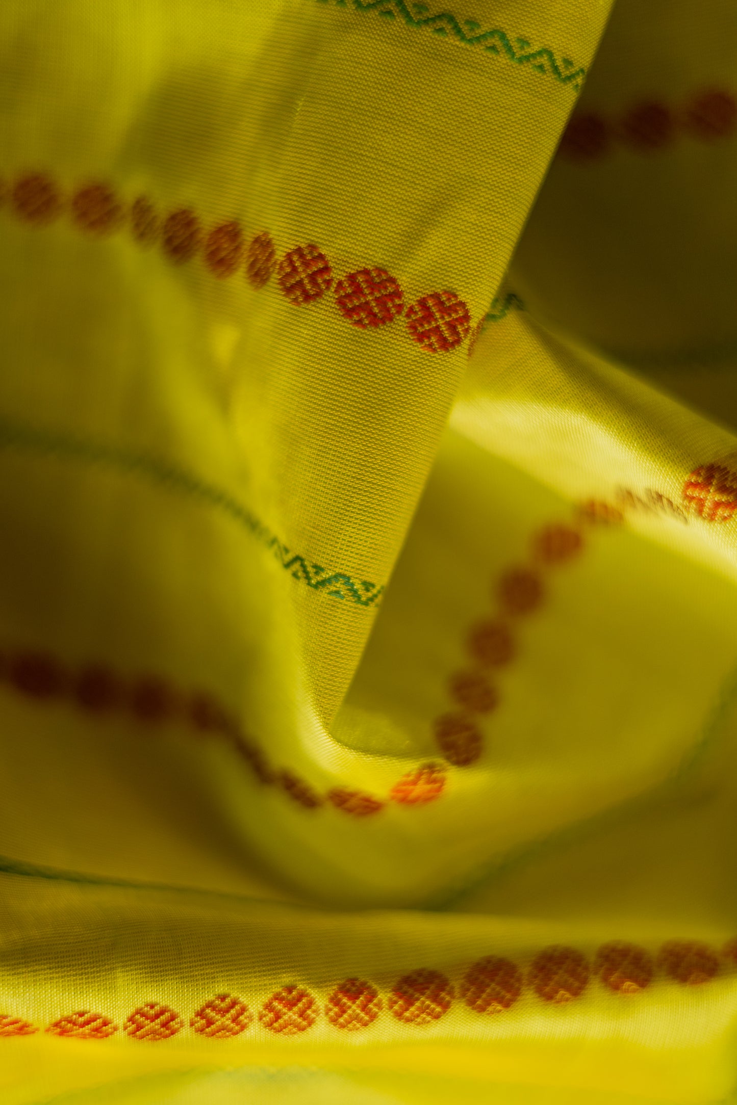 Lime Green Silk Cotton Saree with Rudraksham Motif and Big Blue Border