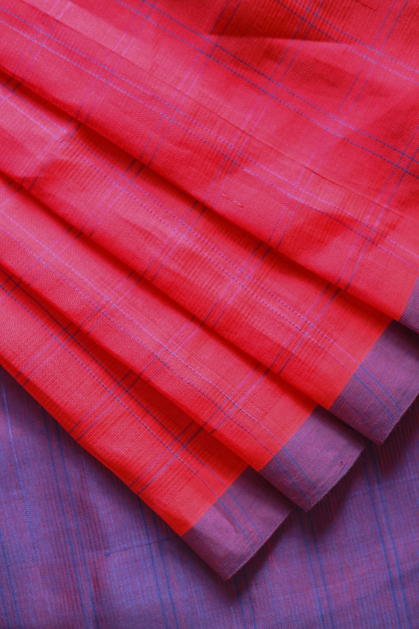 Red and Violet Silk Cotton All Over Checks Saree