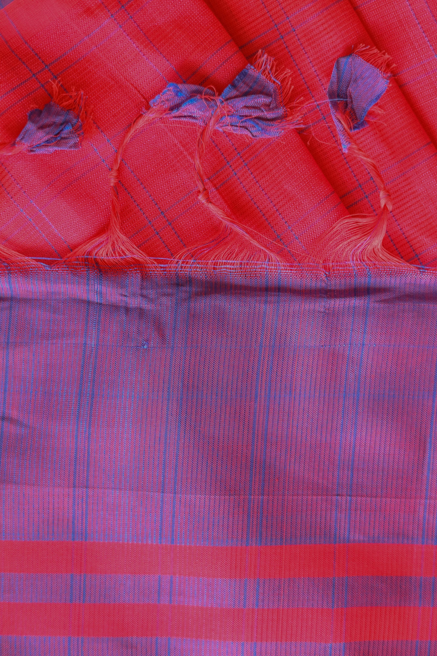 Red and Violet Silk Cotton All Over Checks Saree