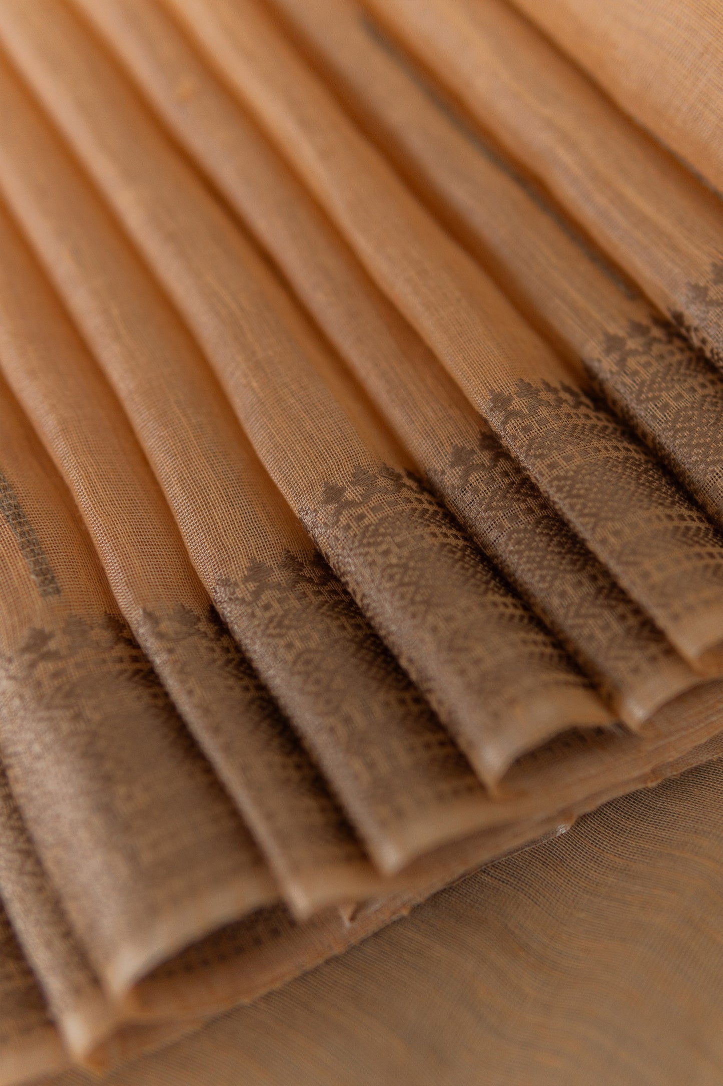 Light Brown Silk Cotton Saree with Random Khapa Striped Saree