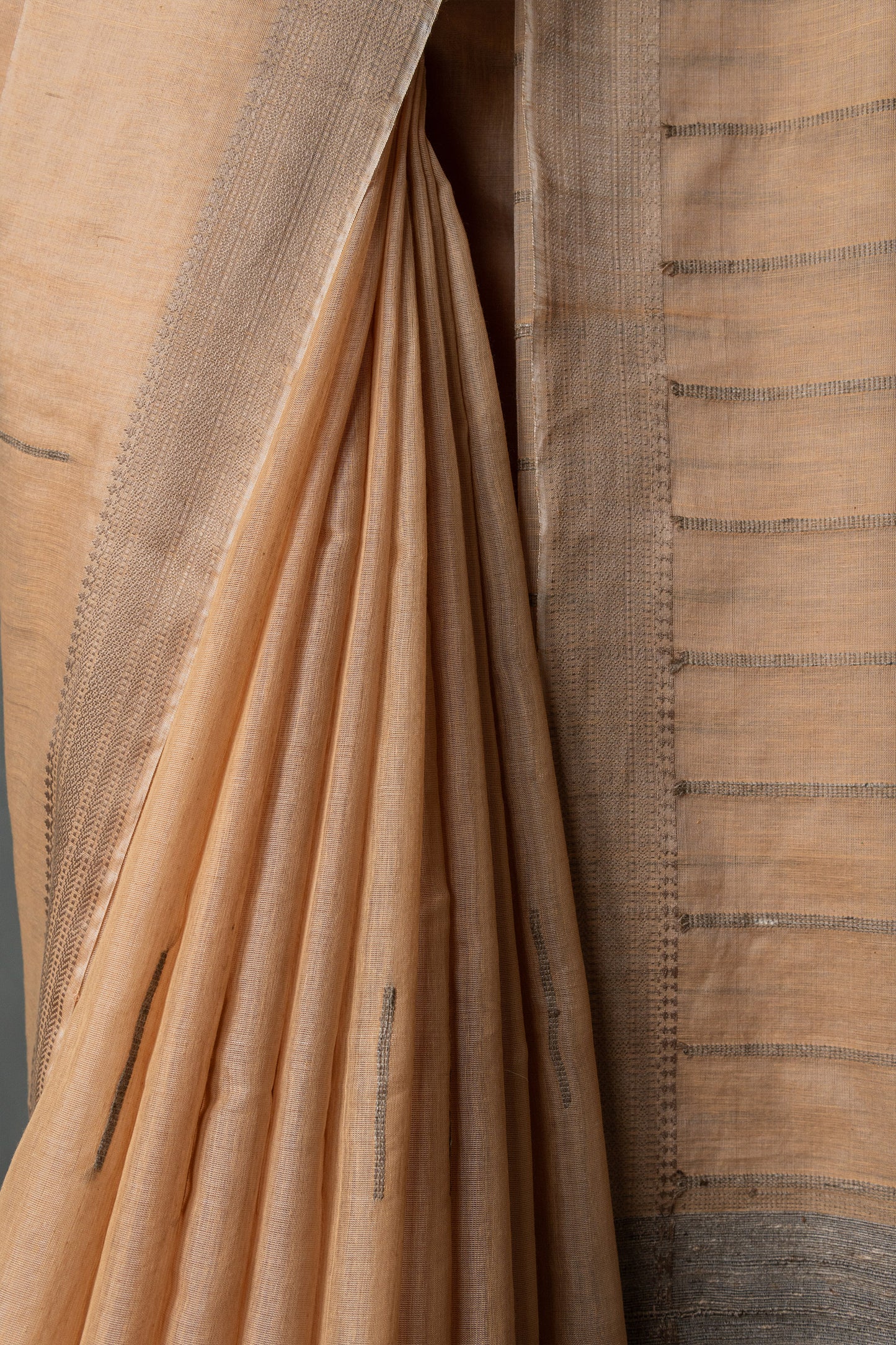 Light Brown Silk Cotton Saree with Random Khapa Striped Saree