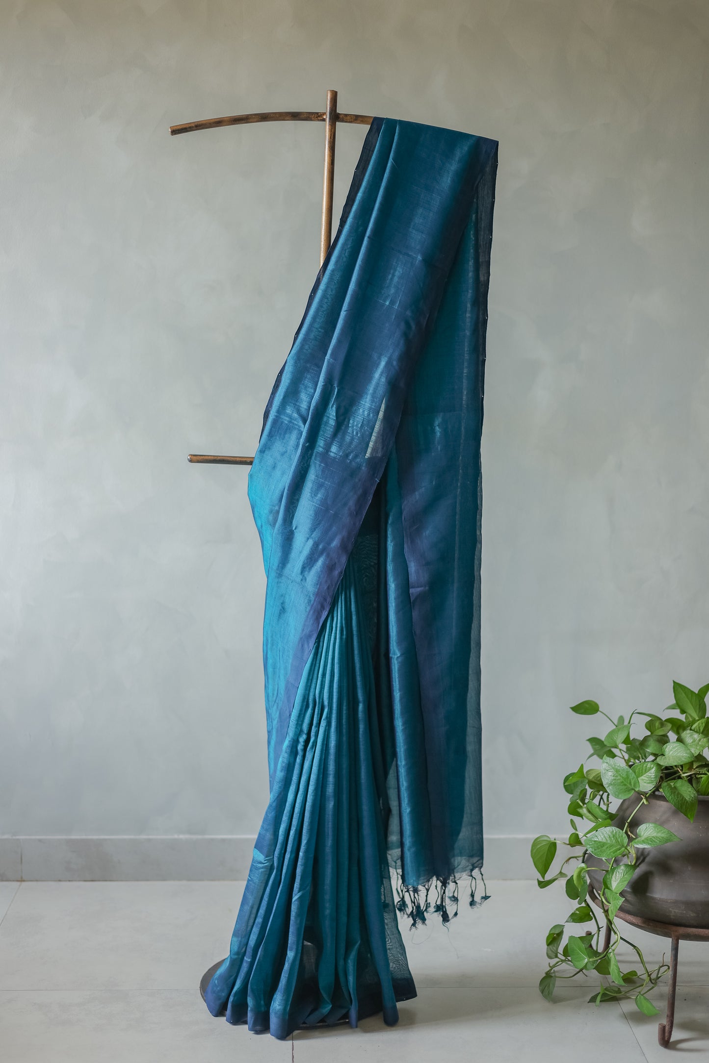 Blue Plain Silk Cotton Saree