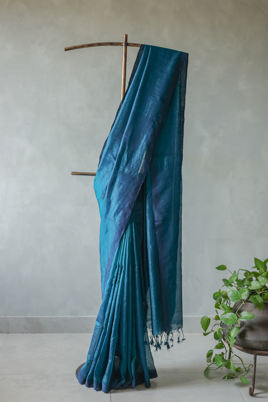 Blue Plain Silk Cotton Saree