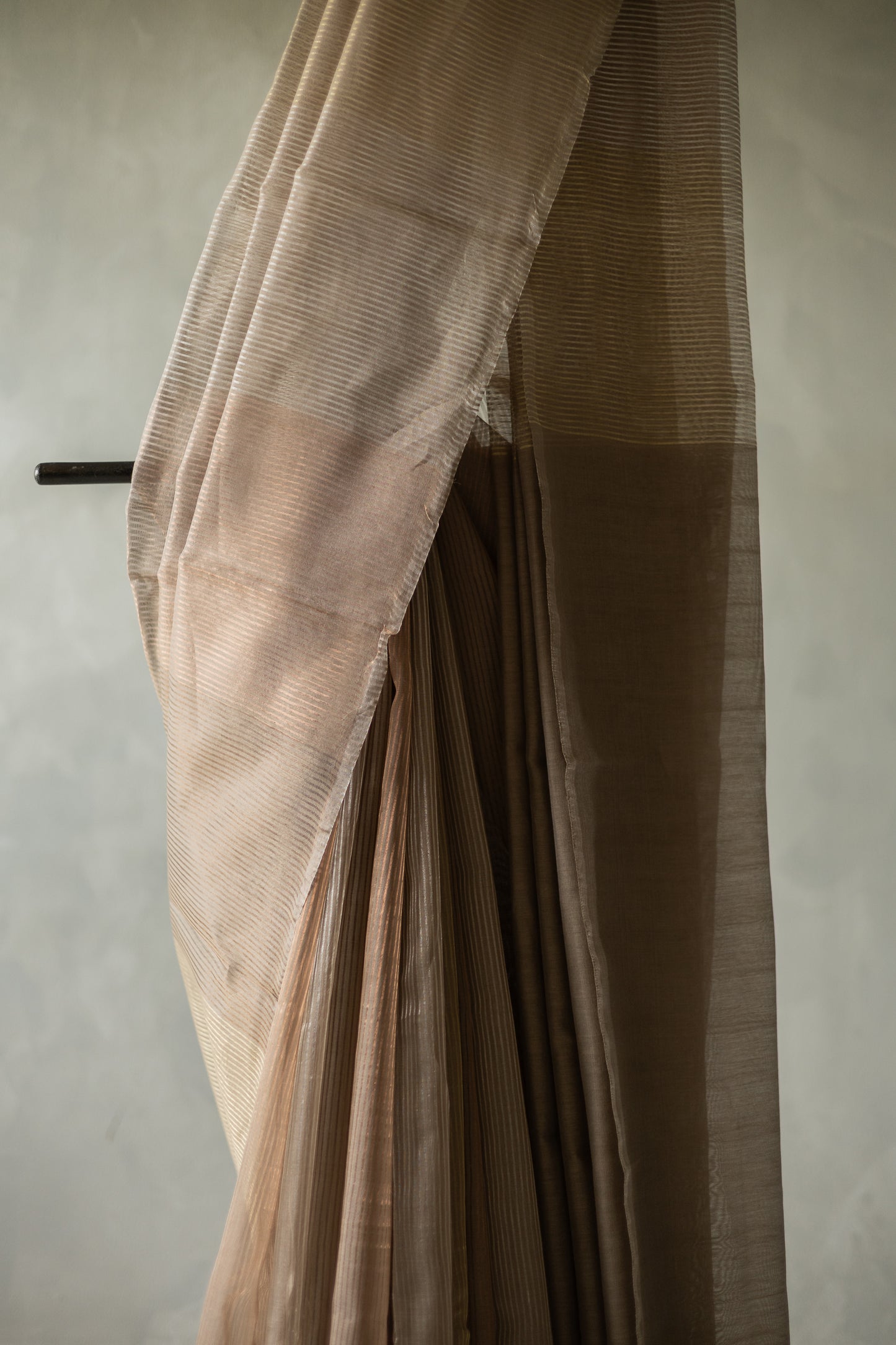 Light Brown All Over Stripes Silk Cotton Saree