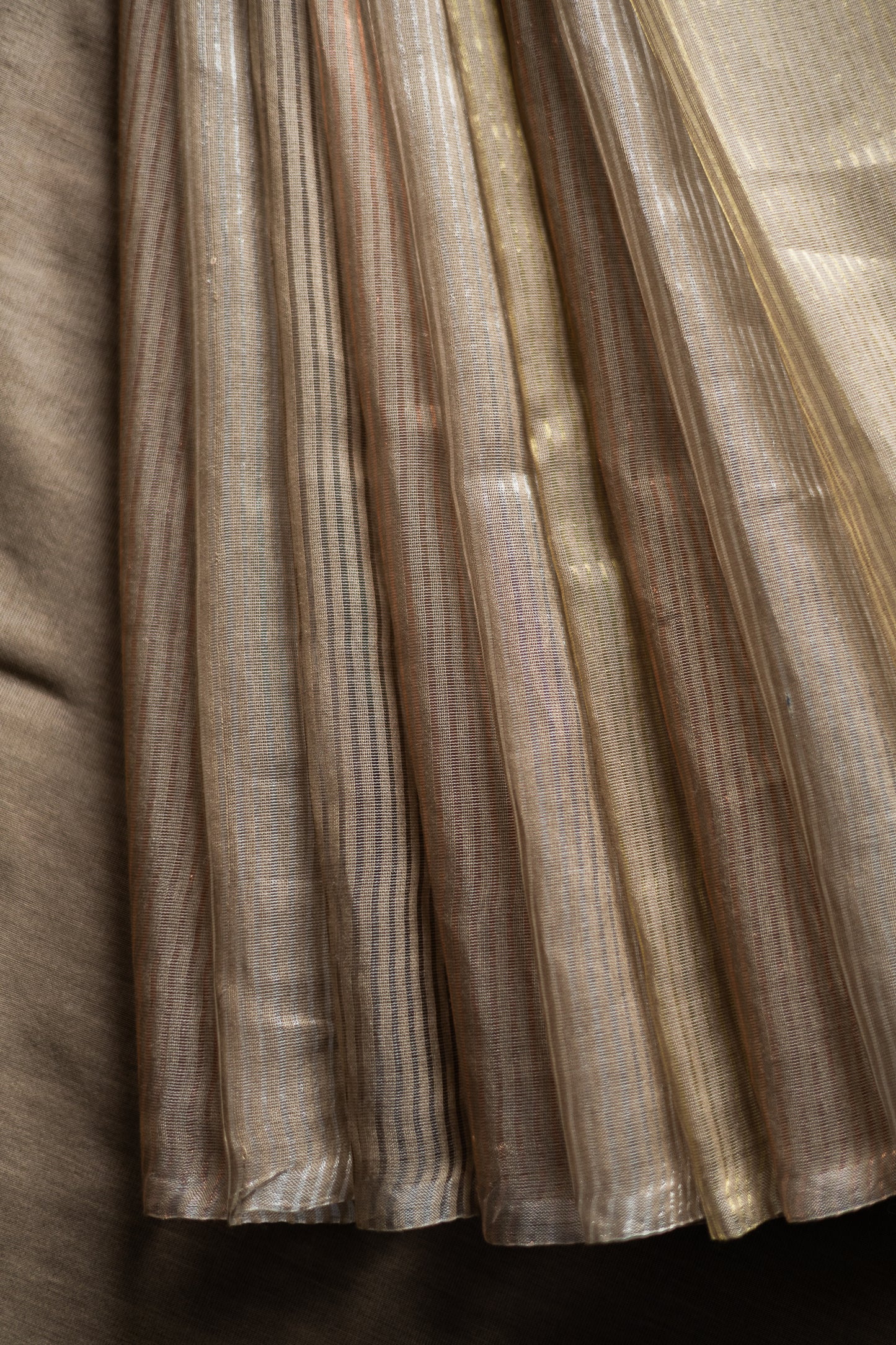 Light Brown All Over Stripes Silk Cotton Saree