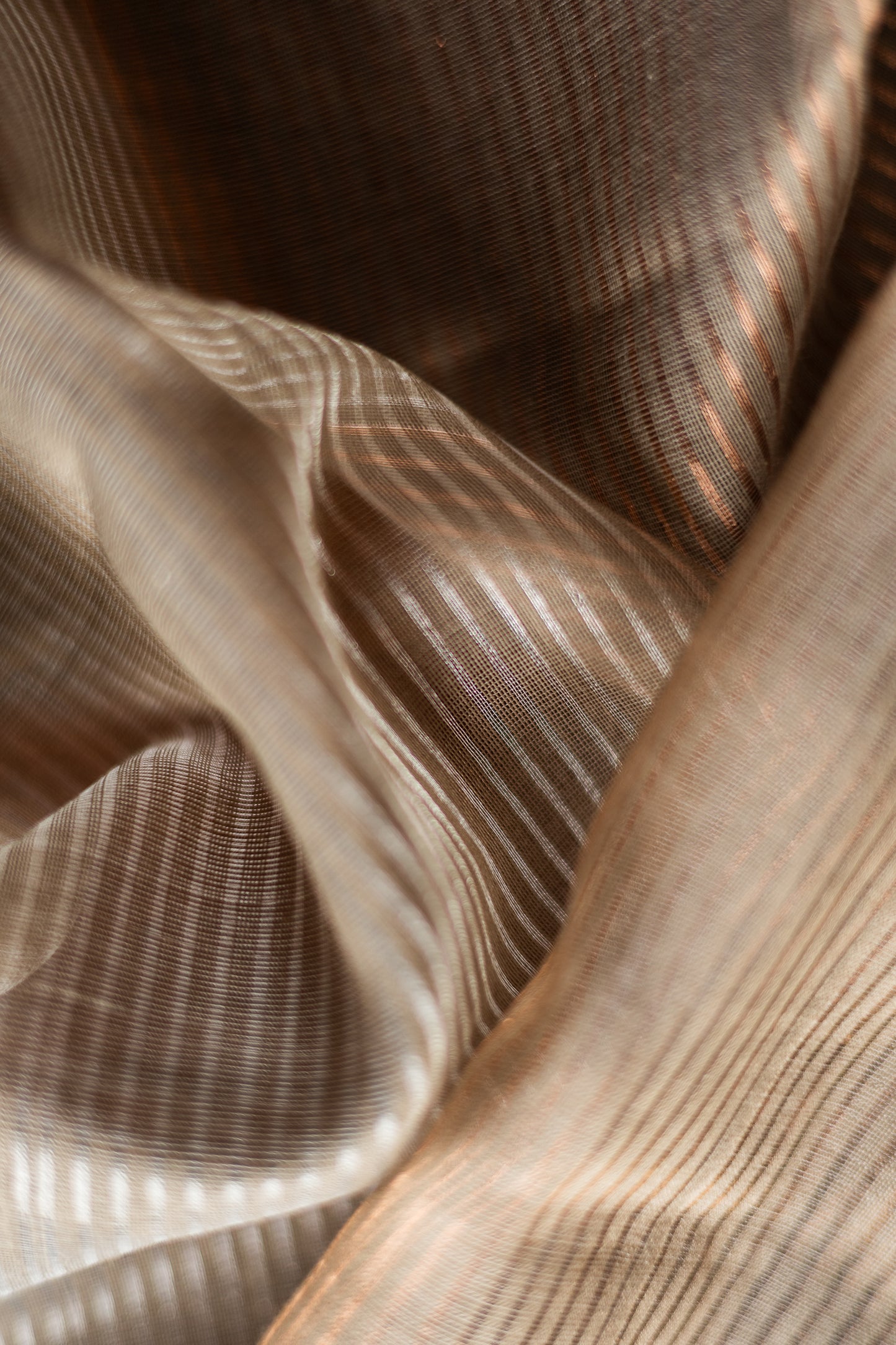 Light Brown All Over Stripes Silk Cotton Saree