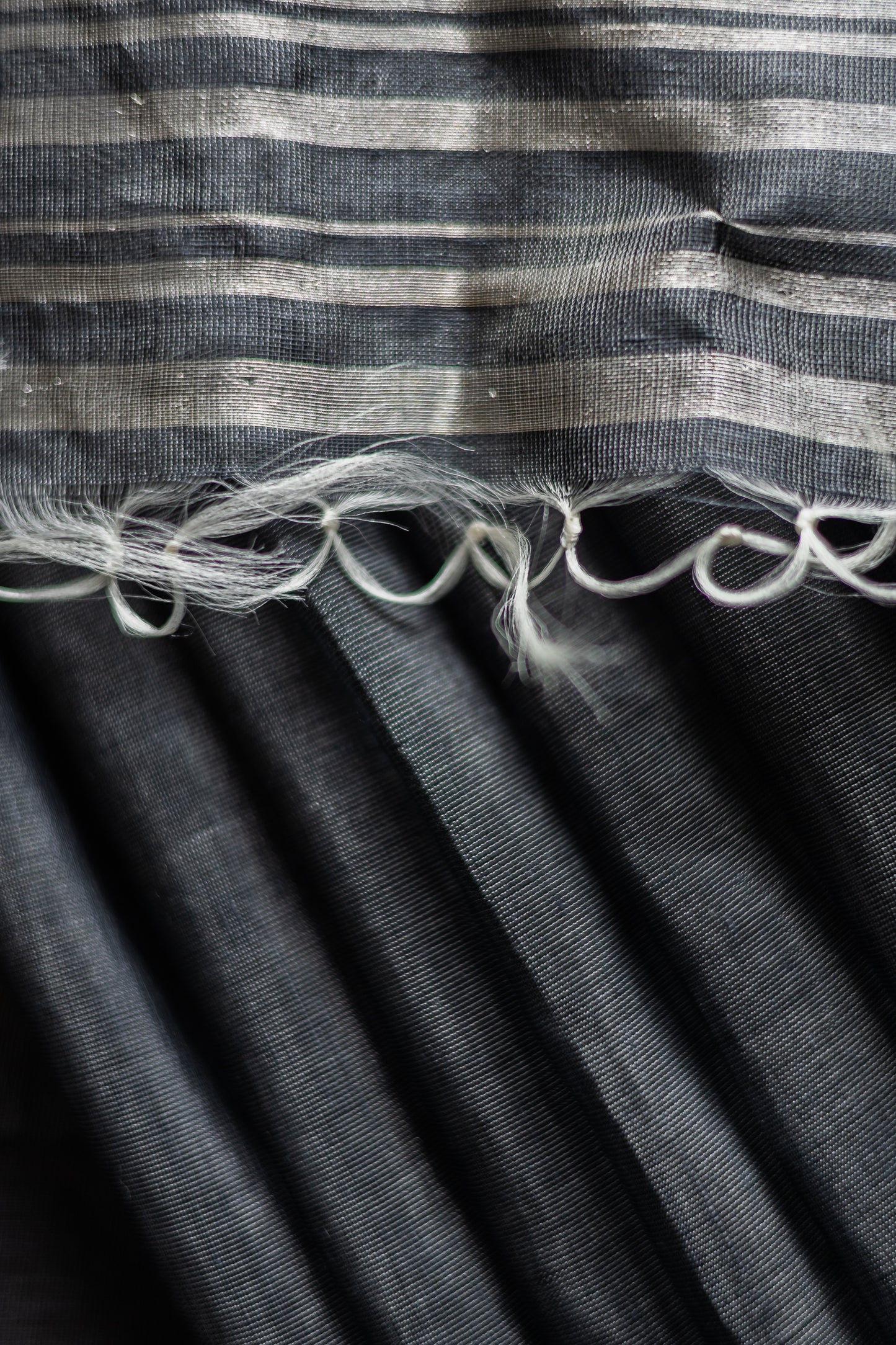Black Linen Silk Cotton with Silver Stripes Pallu Saree