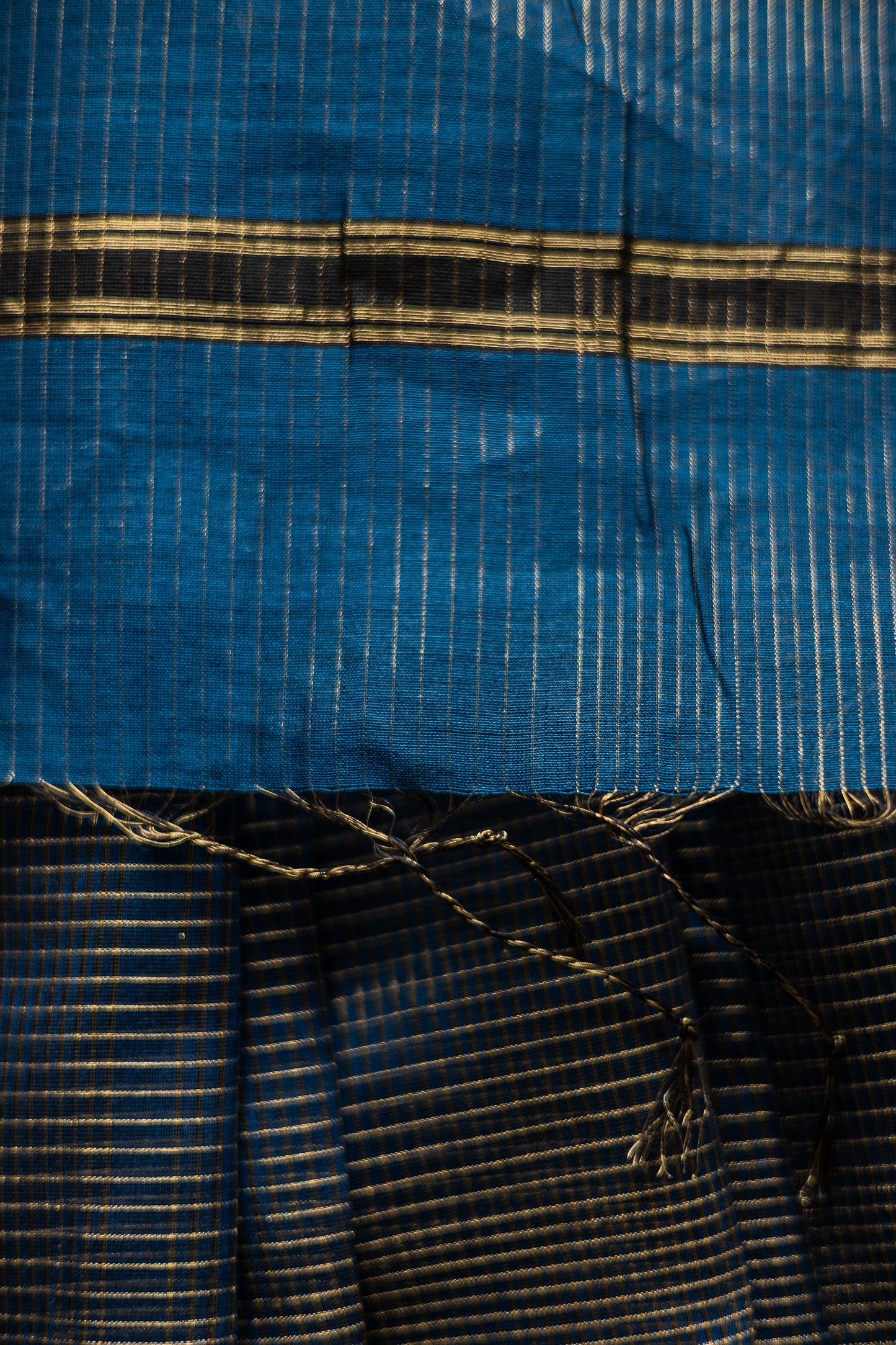 Blue All Over Checks with Big Gold Border Silk Cotton Saree