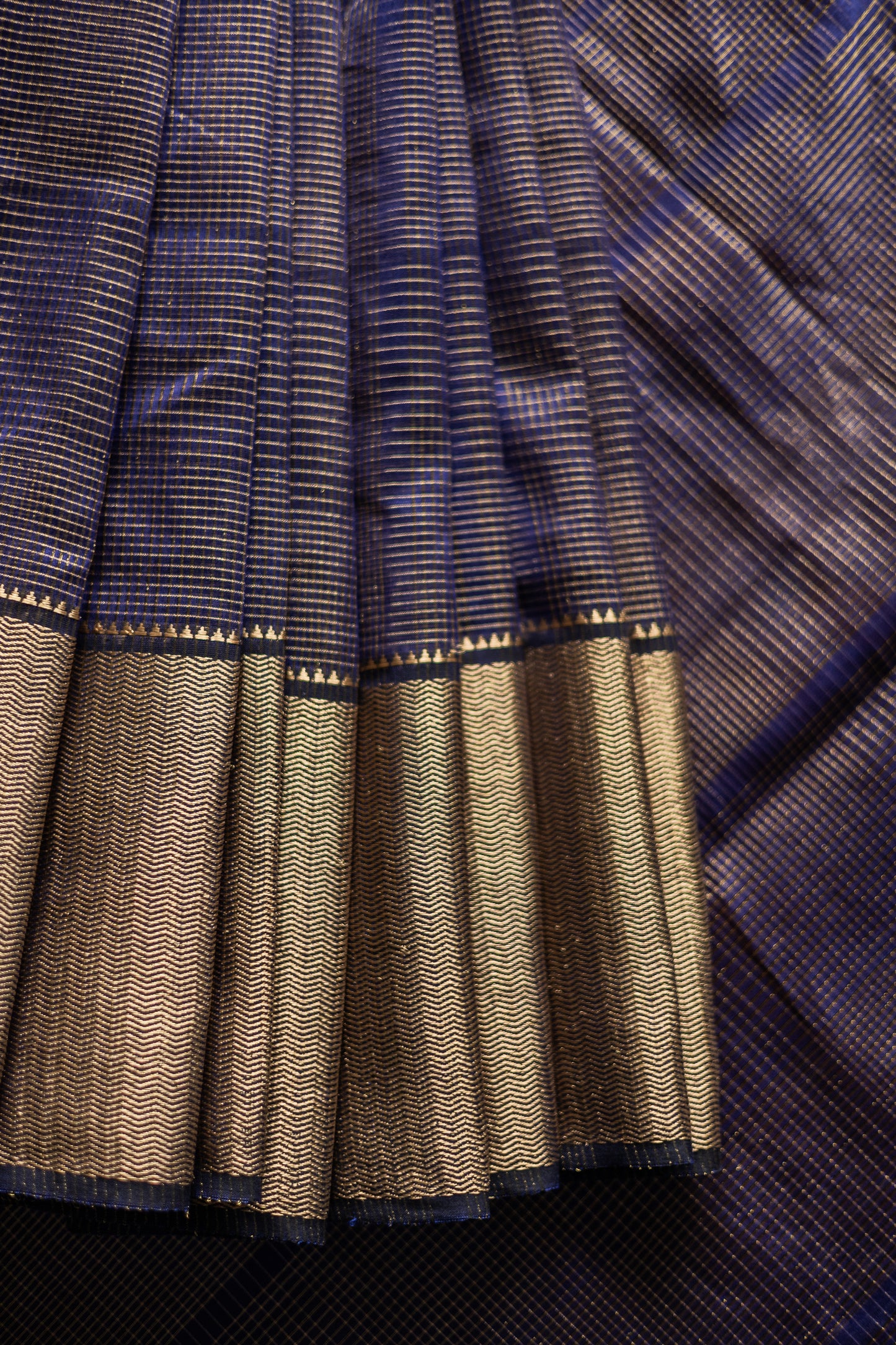Violet All Over Checks with Big Gold Border Silk Cotton Saree