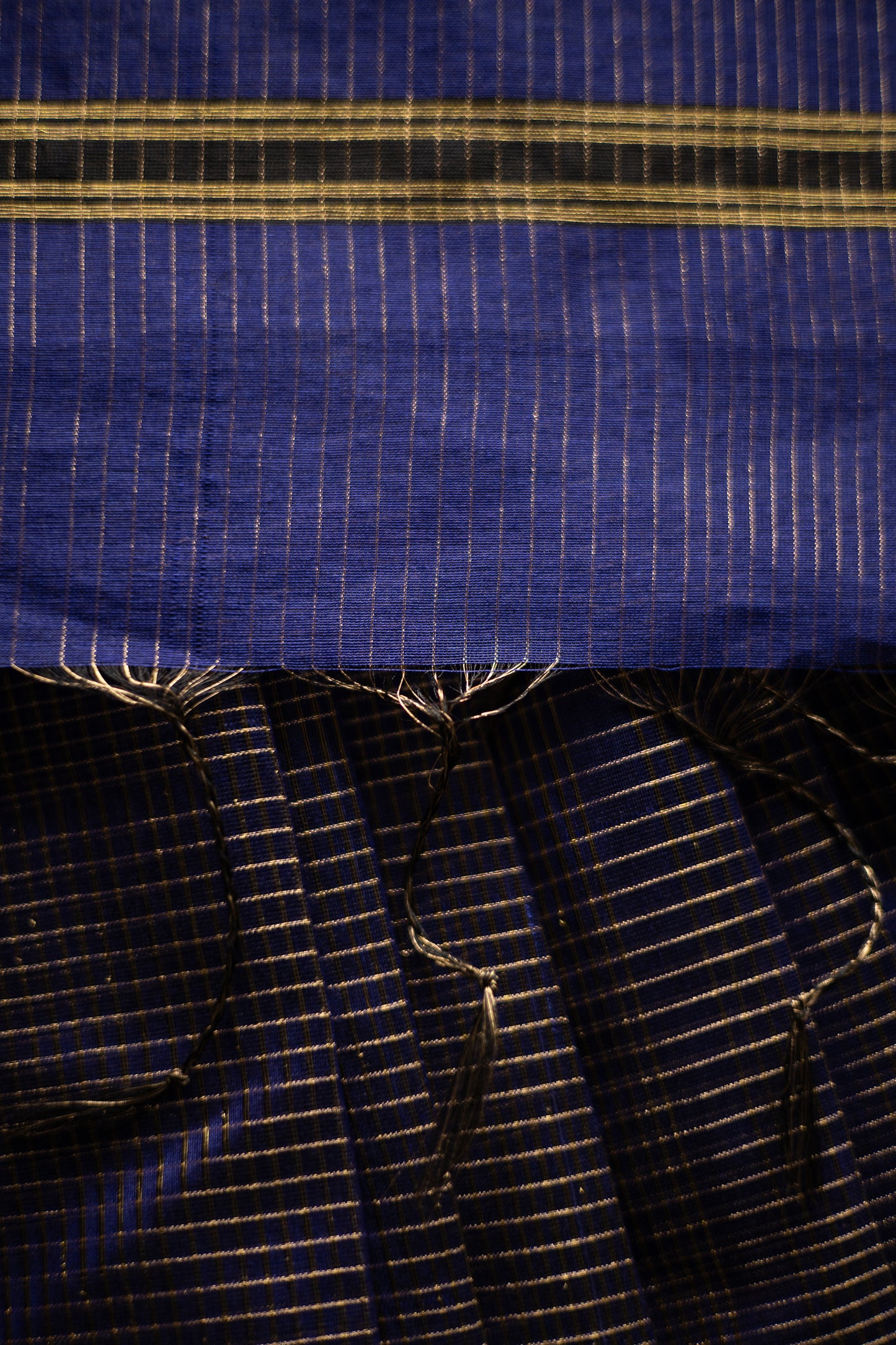 Violet All Over Checks with Big Gold Border Silk Cotton Saree