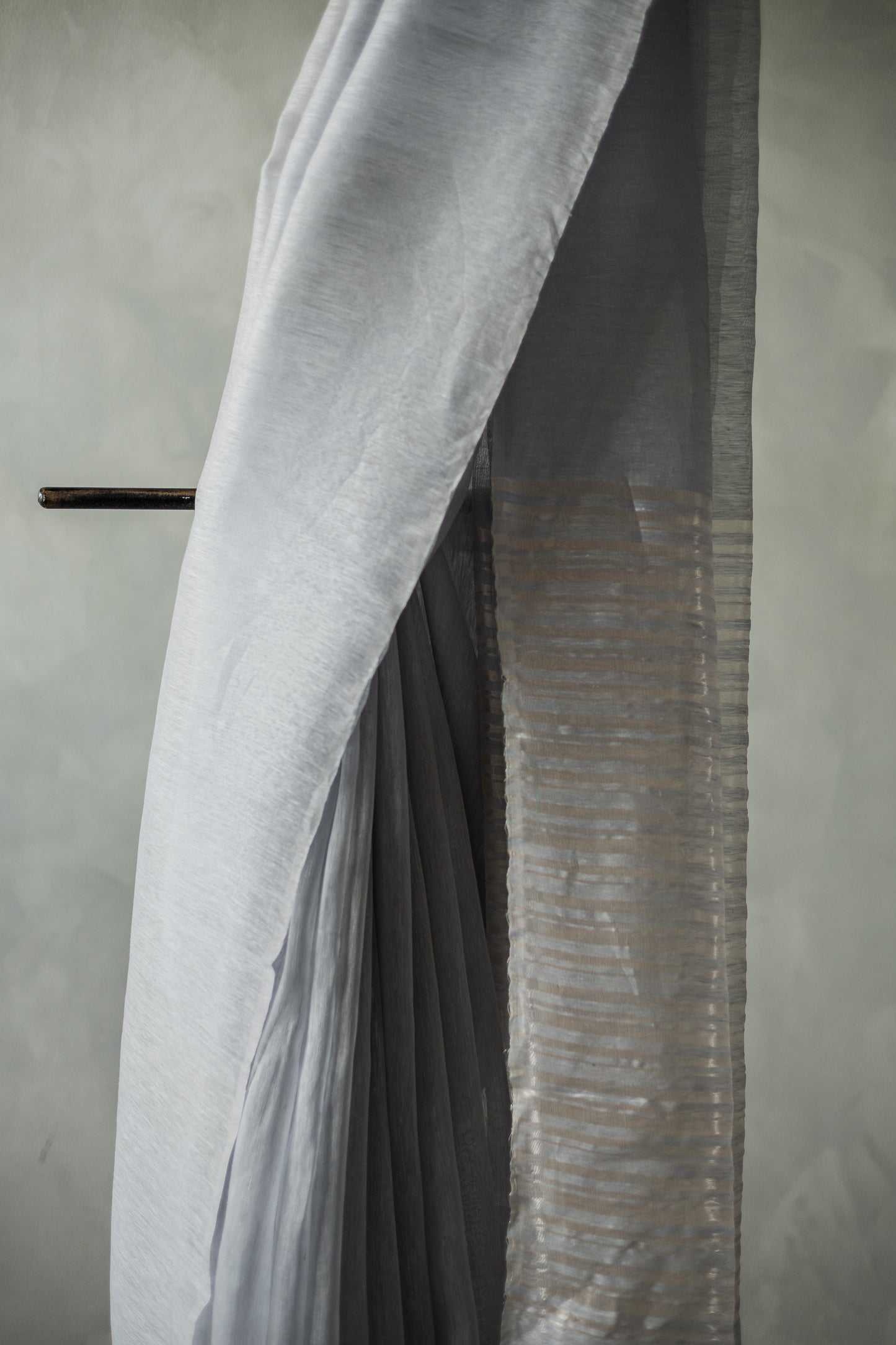 Light Blue Linen Silk Cotton with Silver Stripes Pallu Saree