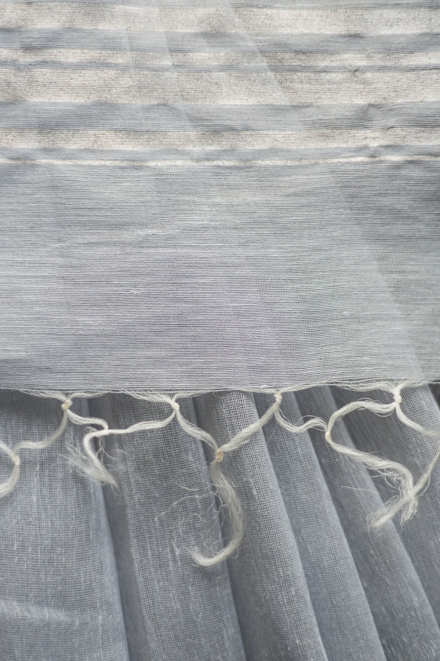 Light Blue Linen Silk Cotton with Silver Stripes Pallu Saree