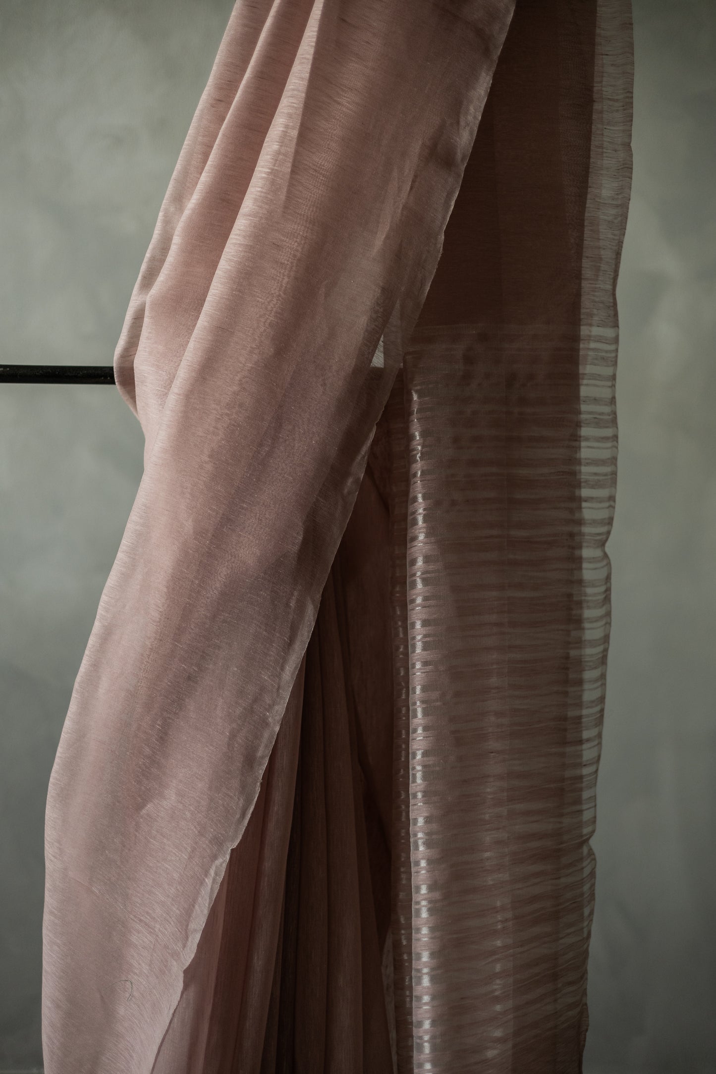 Light Pink Linen Silk Cotton with Silver Stripes Pallu Saree