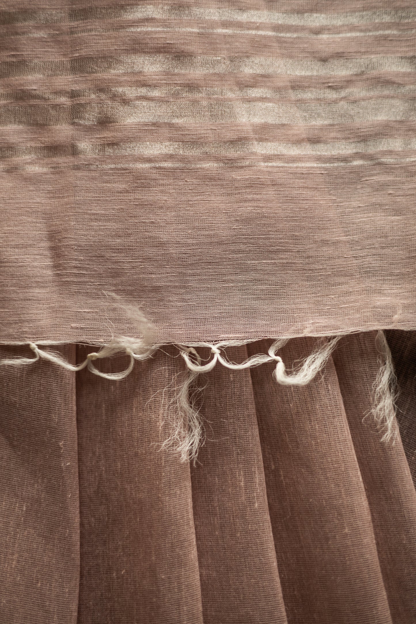 Light Pink Linen Silk Cotton with Silver Stripes Pallu Saree
