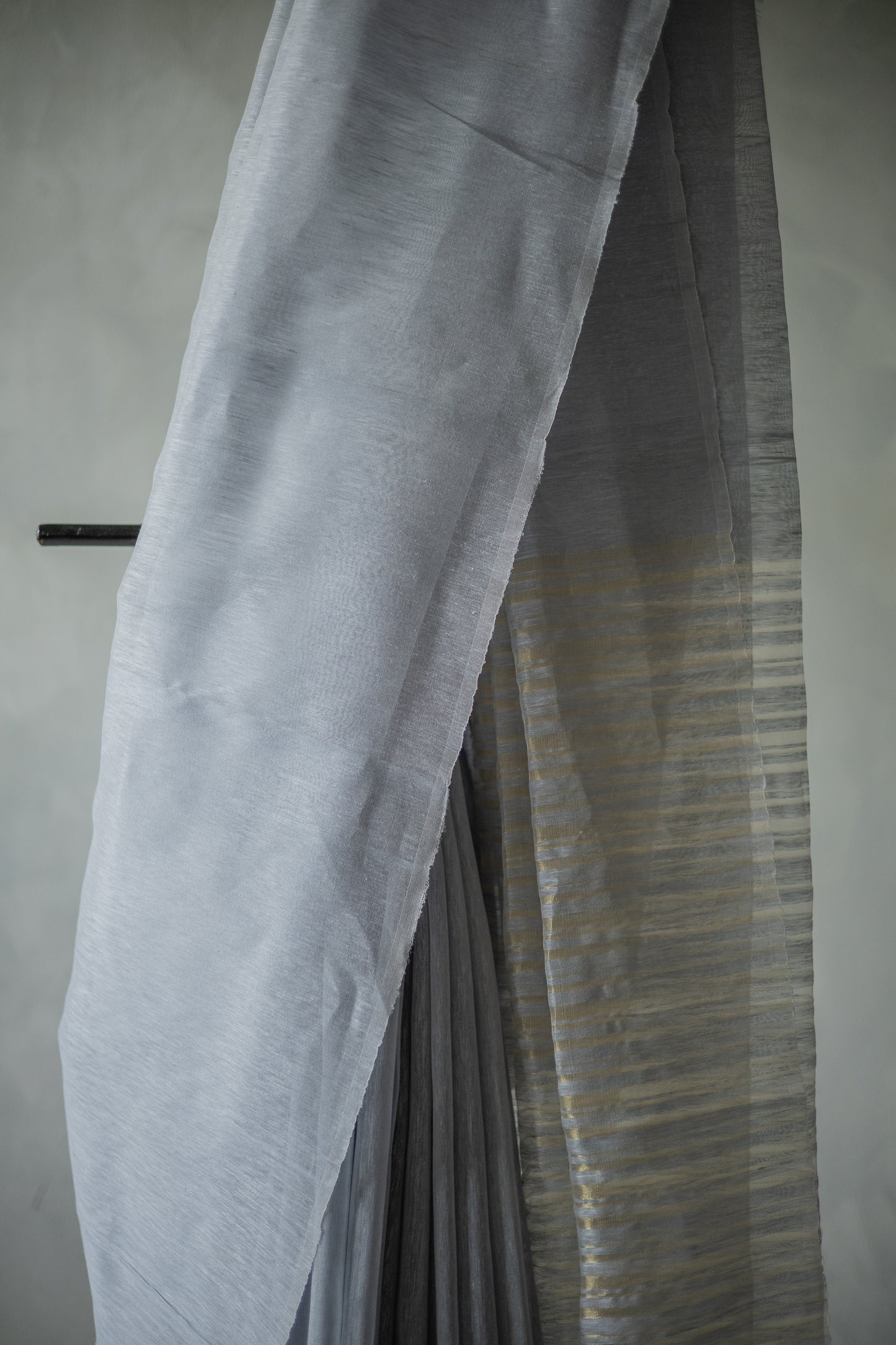 Blue Linen Silk Cotton with Gold Stripes Pallu Saree