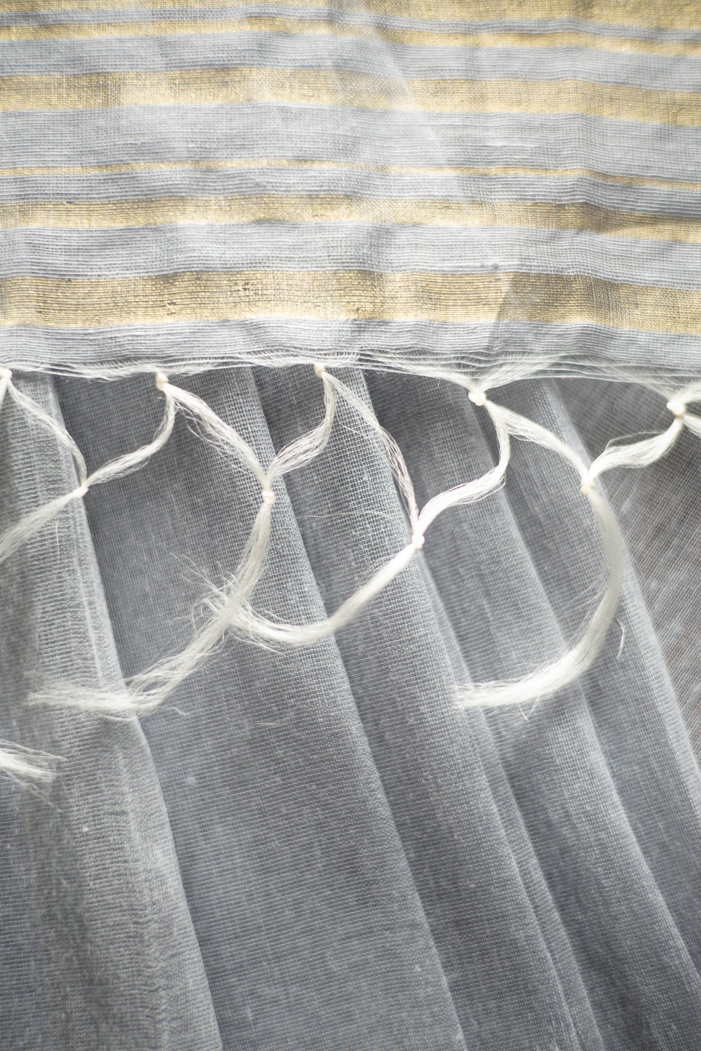 Blue Linen Silk Cotton with Gold Stripes Pallu Saree