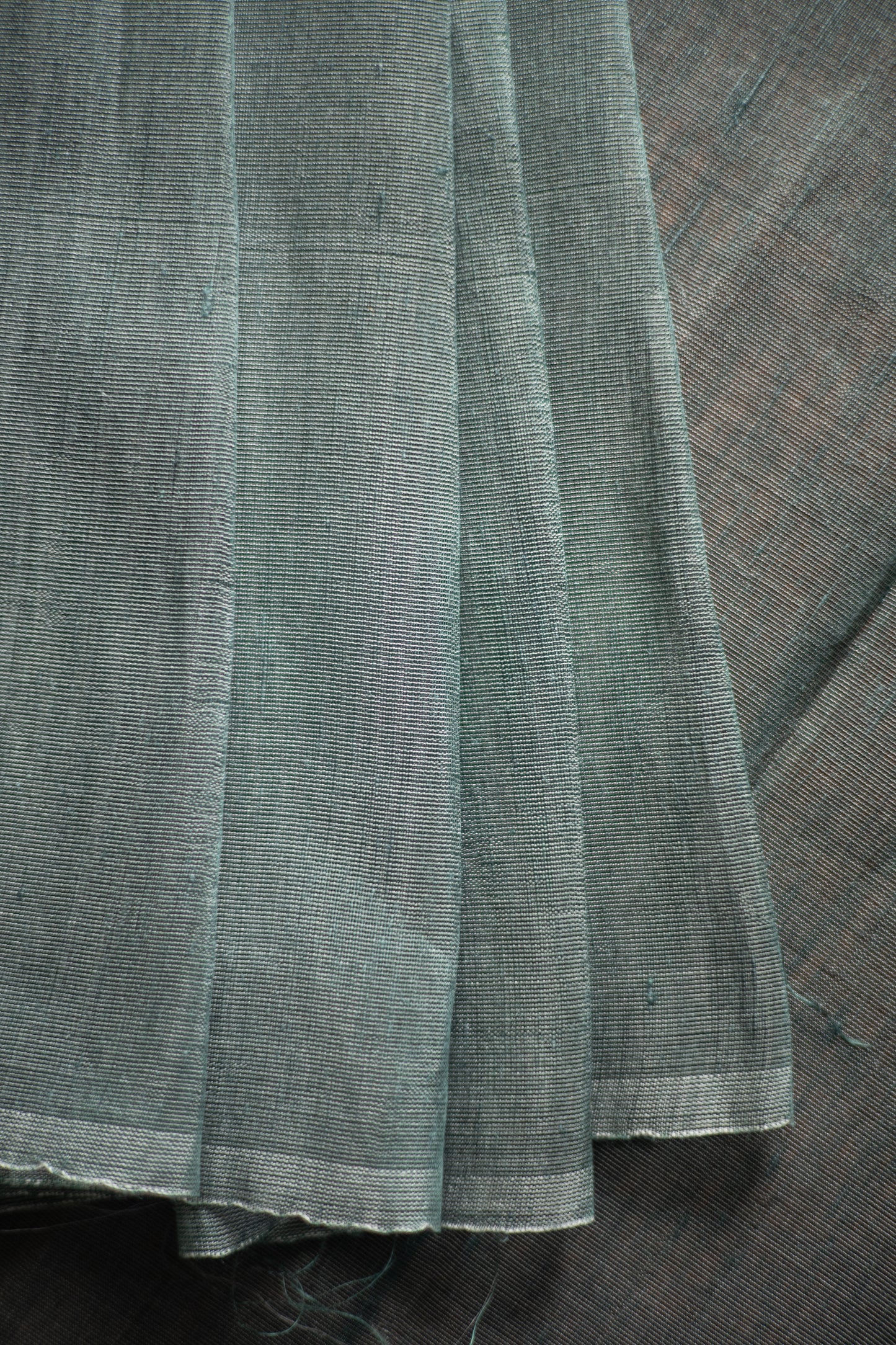 Green Linen Silk Cotton with Gold Stripes Pallu Saree