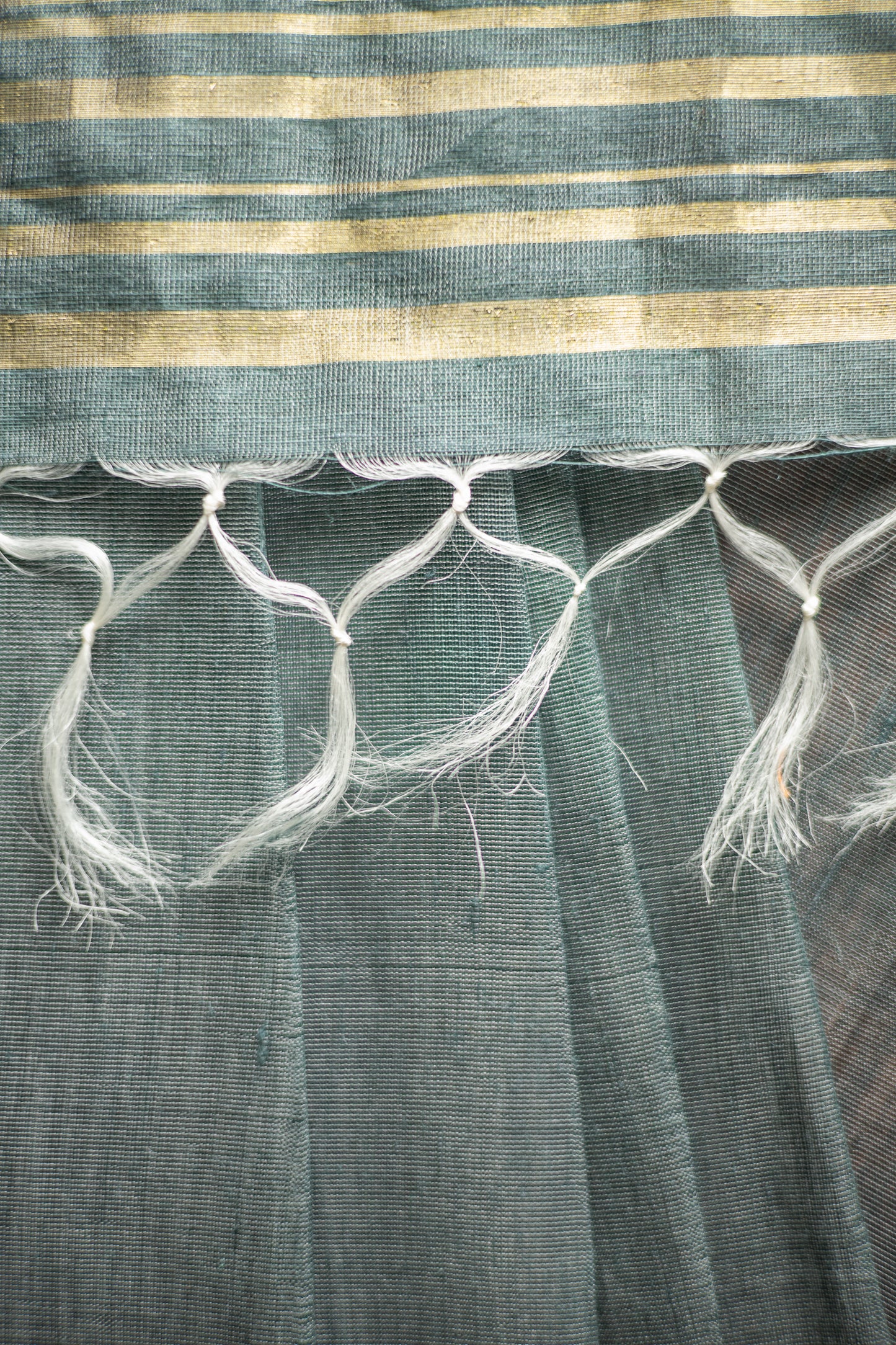 Green Linen Silk Cotton with Gold Stripes Pallu Saree