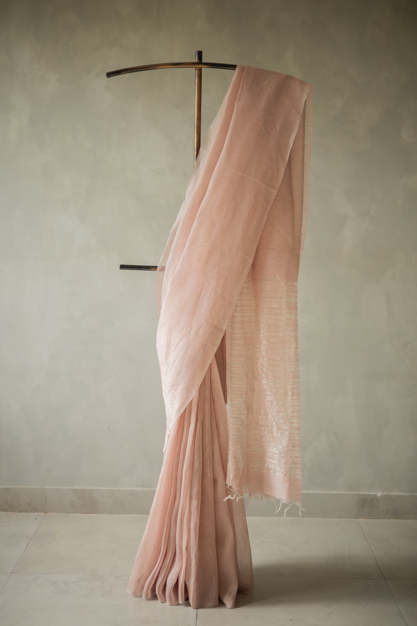 Pink Linen Silk Cotton with Silver Stripes Pallu Saree
