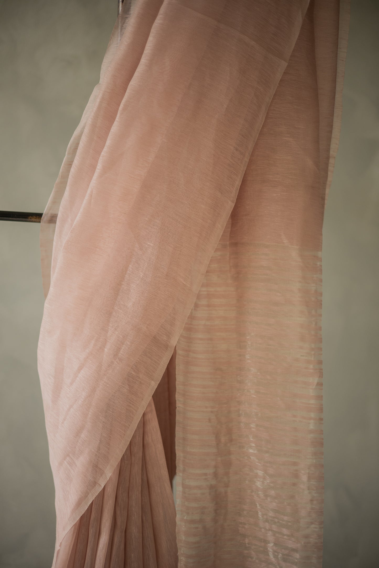 Pink Linen Silk Cotton with Silver Stripes Pallu Saree