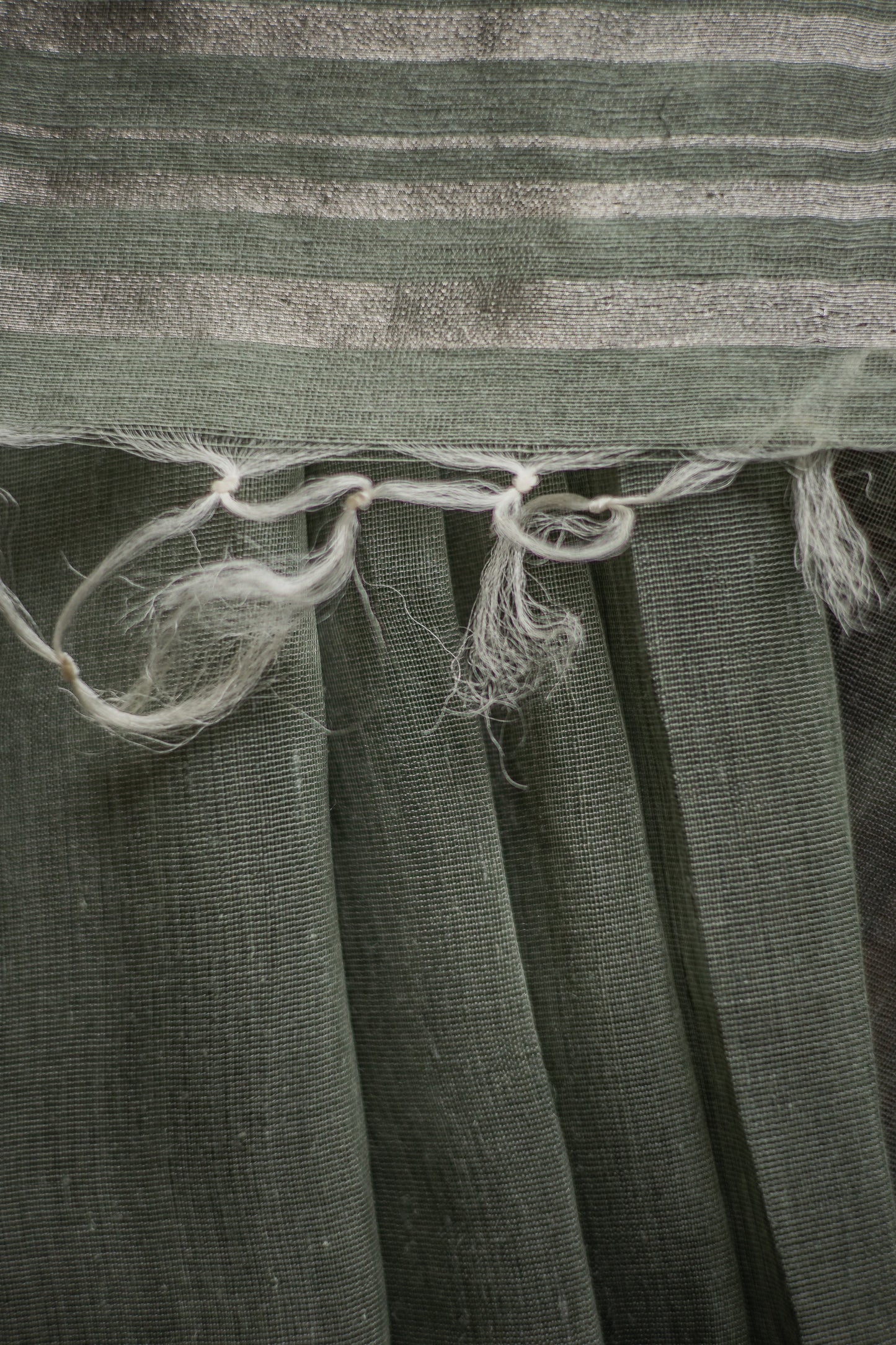 Green Linen Silk Cotton with Silver Stripes Pallu Saree