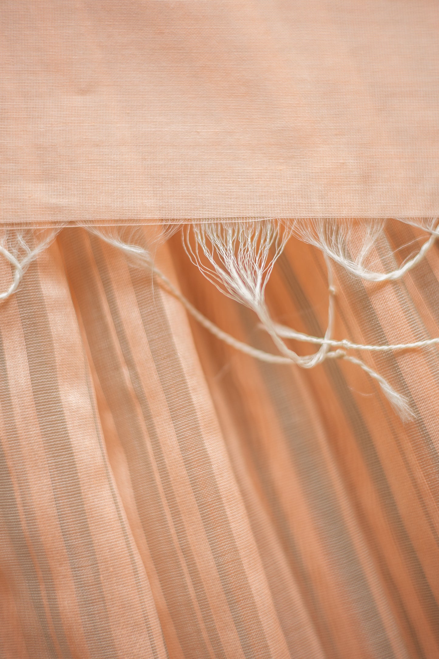 Peach All Over Silver Stripes Mercerised Silk Cotton Saree